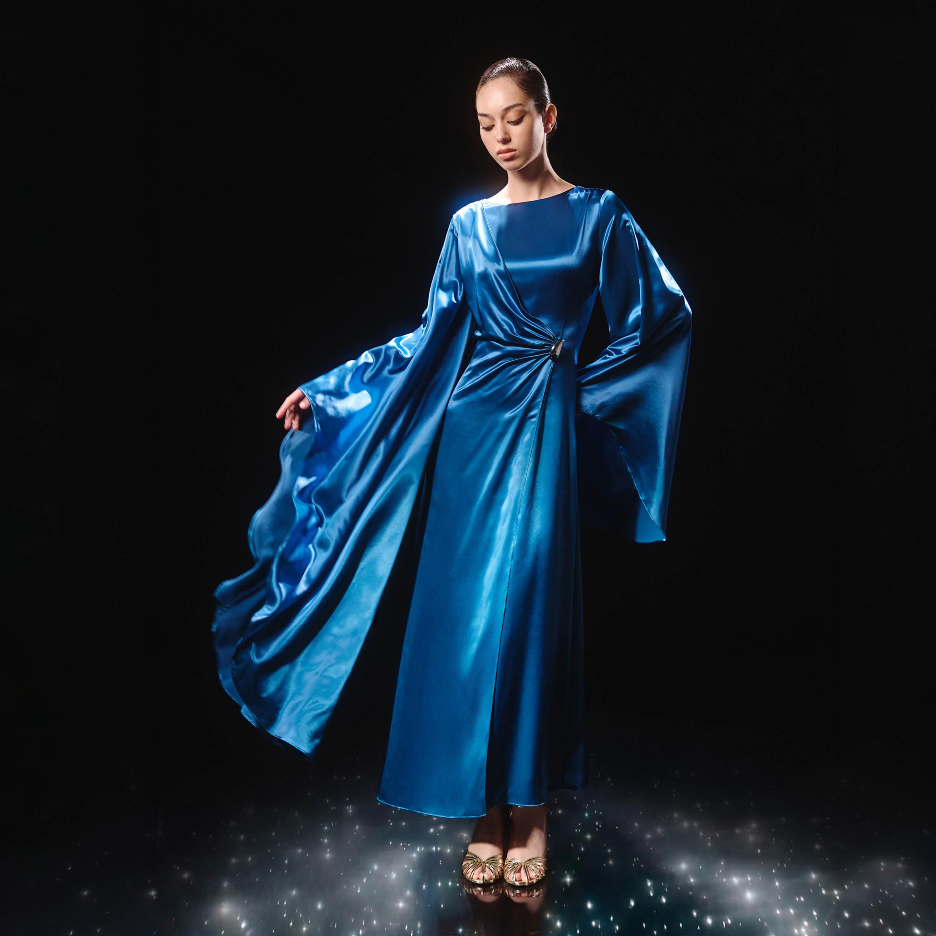 Lichi Satin Voluminous Sleeves Sheath Women's Maxi Evening Dress-women-clothing-dresses-image-1