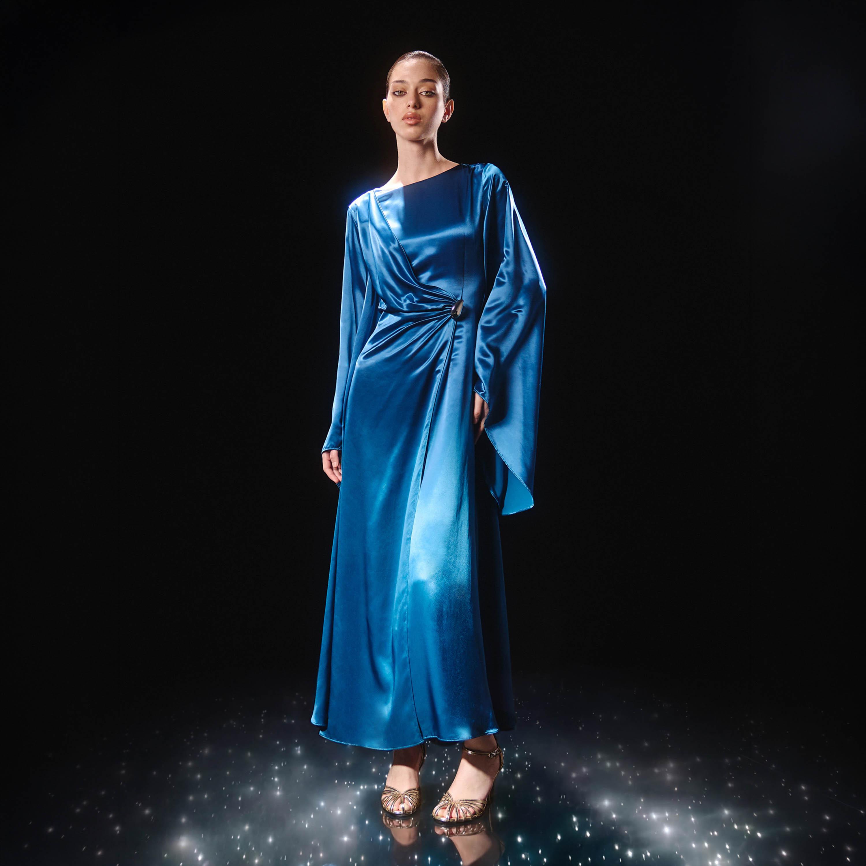 Lichi Satin Voluminous Sleeves Sheath Women's Maxi Evening Dress-women-clothing-dresses-image-2