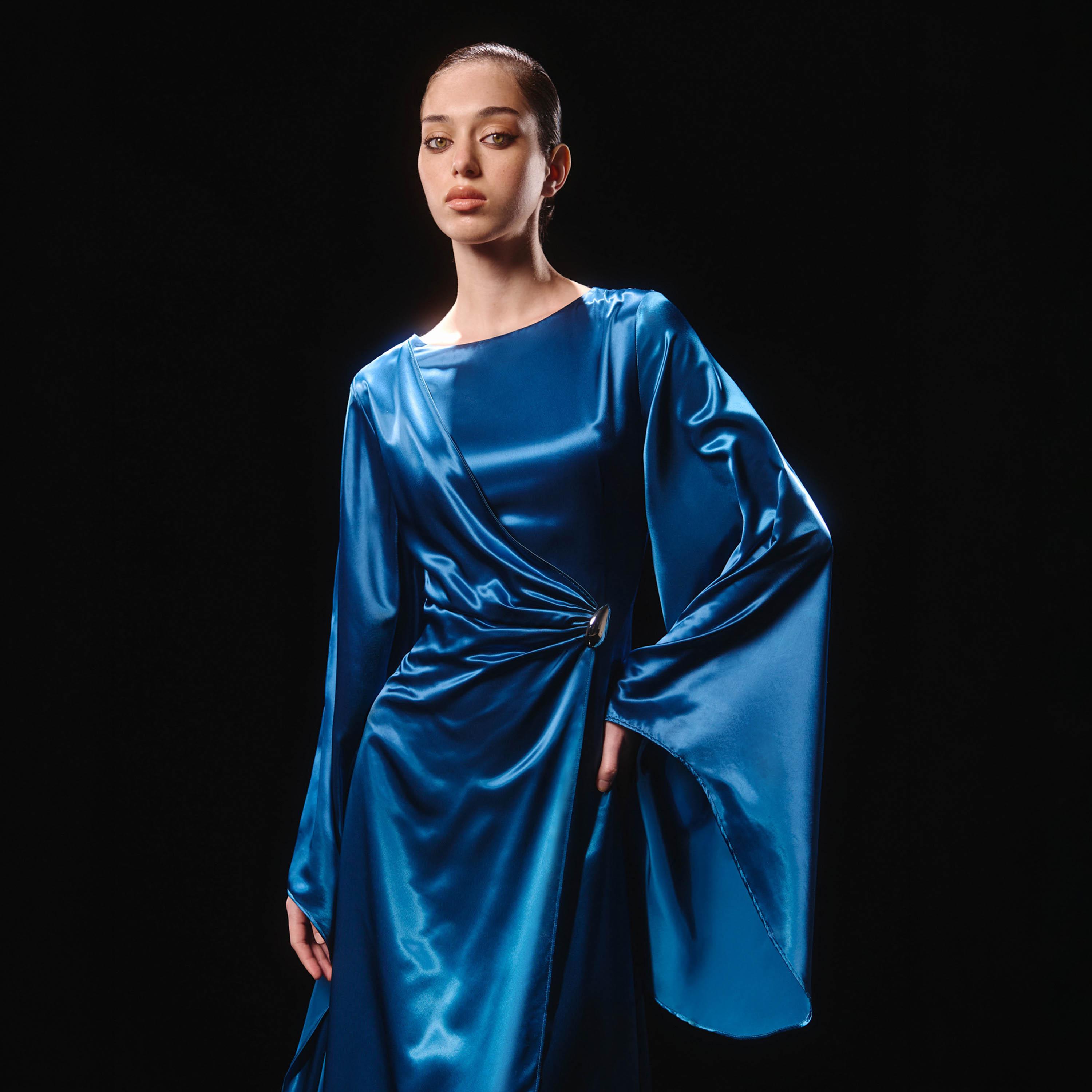 Lichi Satin Voluminous Sleeves Sheath Women's Maxi Evening Dress-women-clothing-dresses-image-3