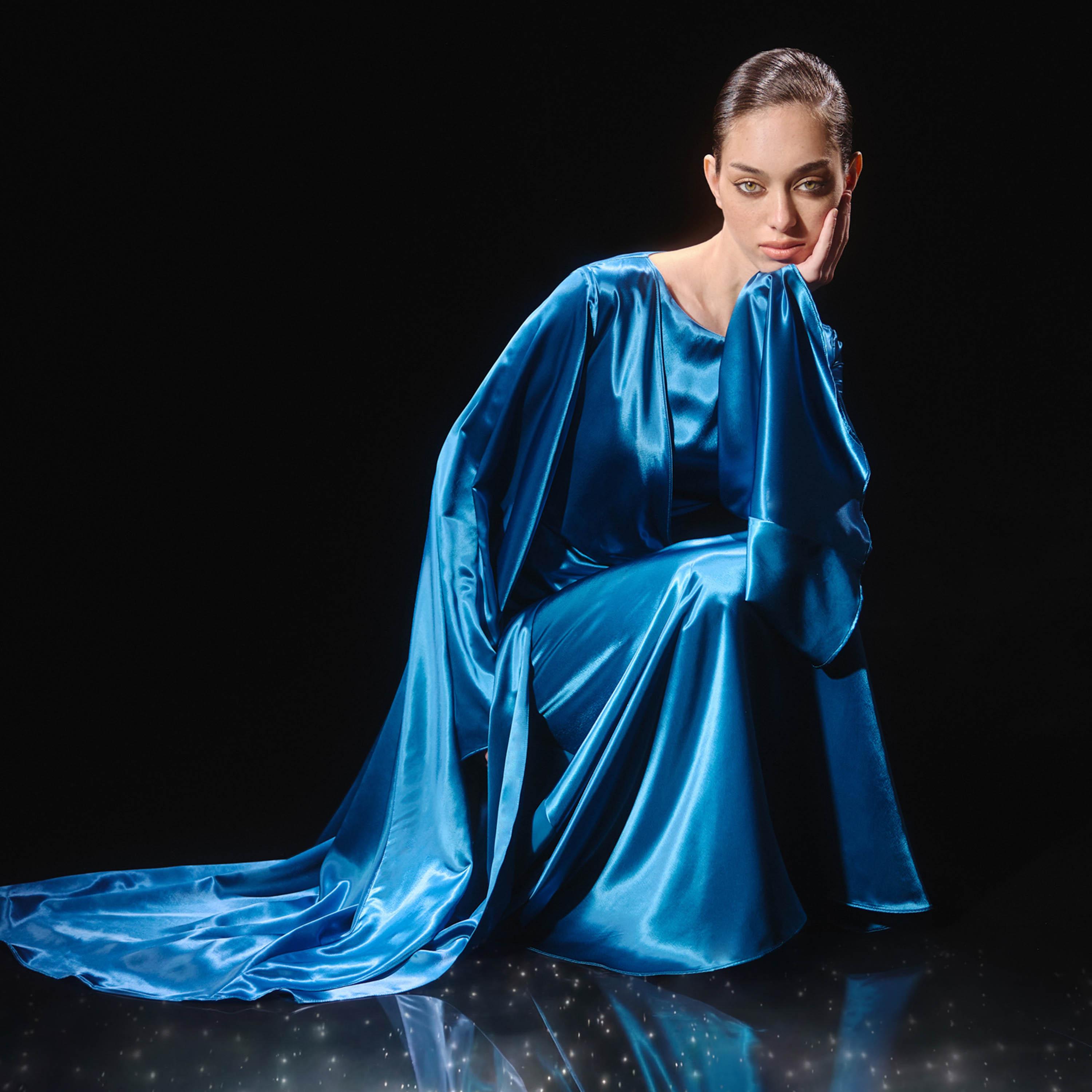 Lichi Satin Voluminous Sleeves Sheath Women's Maxi Evening Dress-women-clothing-dresses-image-4