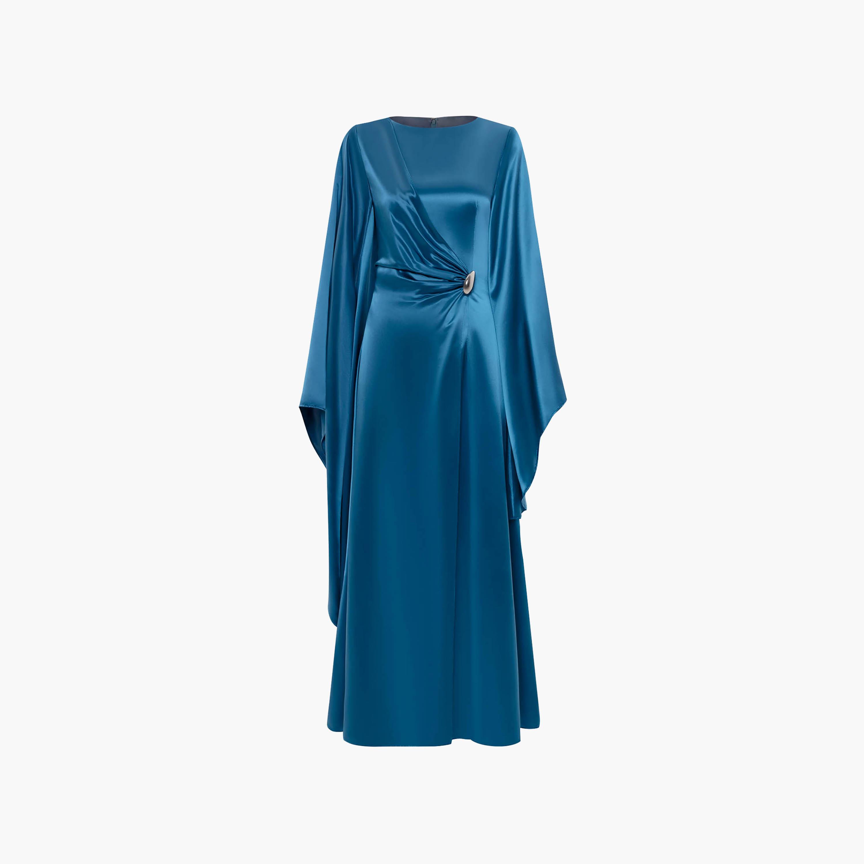 Lichi Satin Voluminous Sleeves Sheath Women's Maxi Evening Dress-women-clothing-dresses-image-5