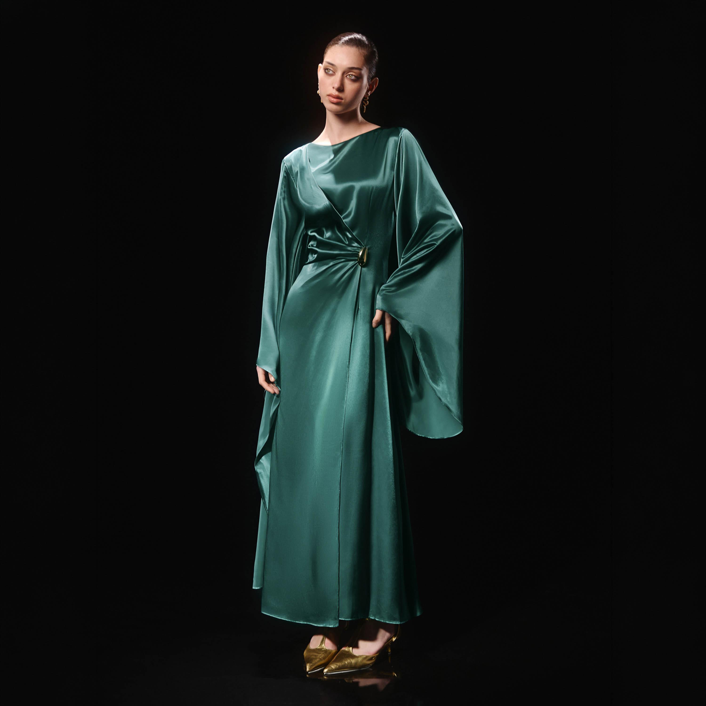 Lichi Satin Voluminous Sleeves Sheath Women's Maxi Evening Dress-women-clothing-dresses-image-1
