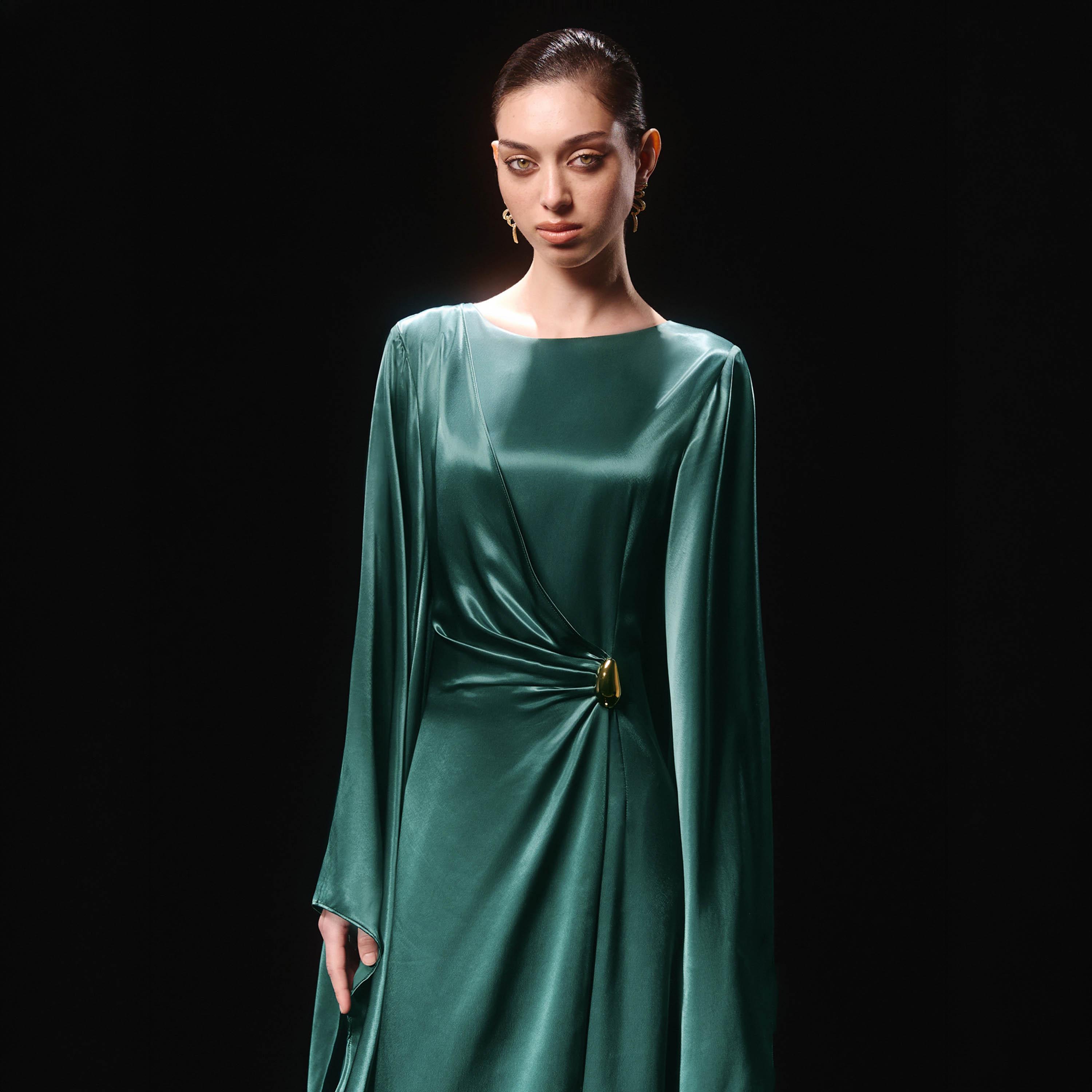 Lichi Satin Voluminous Sleeves Sheath Women's Maxi Evening Dress-women-clothing-dresses-image-3