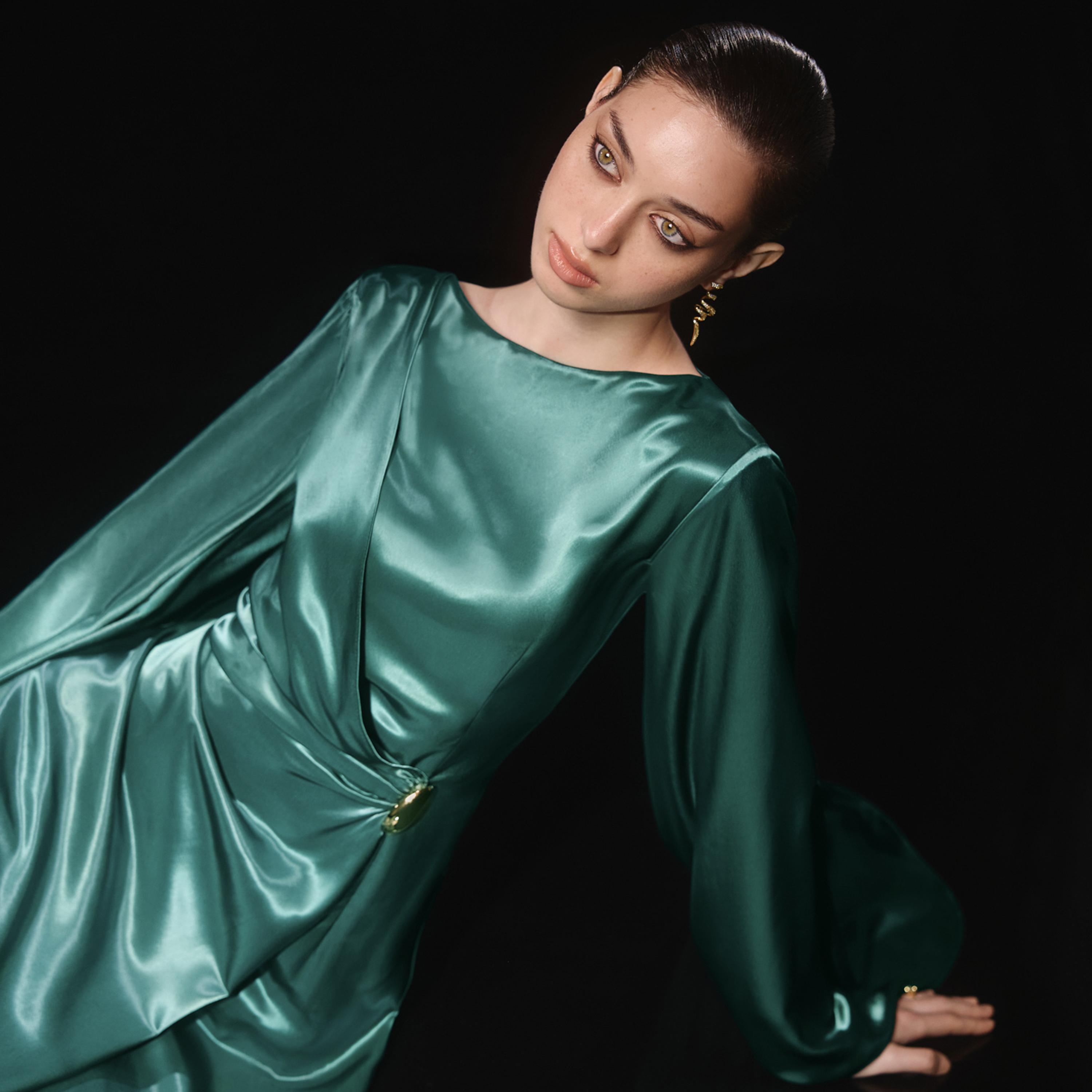 Lichi Satin Voluminous Sleeves Sheath Women's Maxi Evening Dress-women-clothing-dresses-image-4