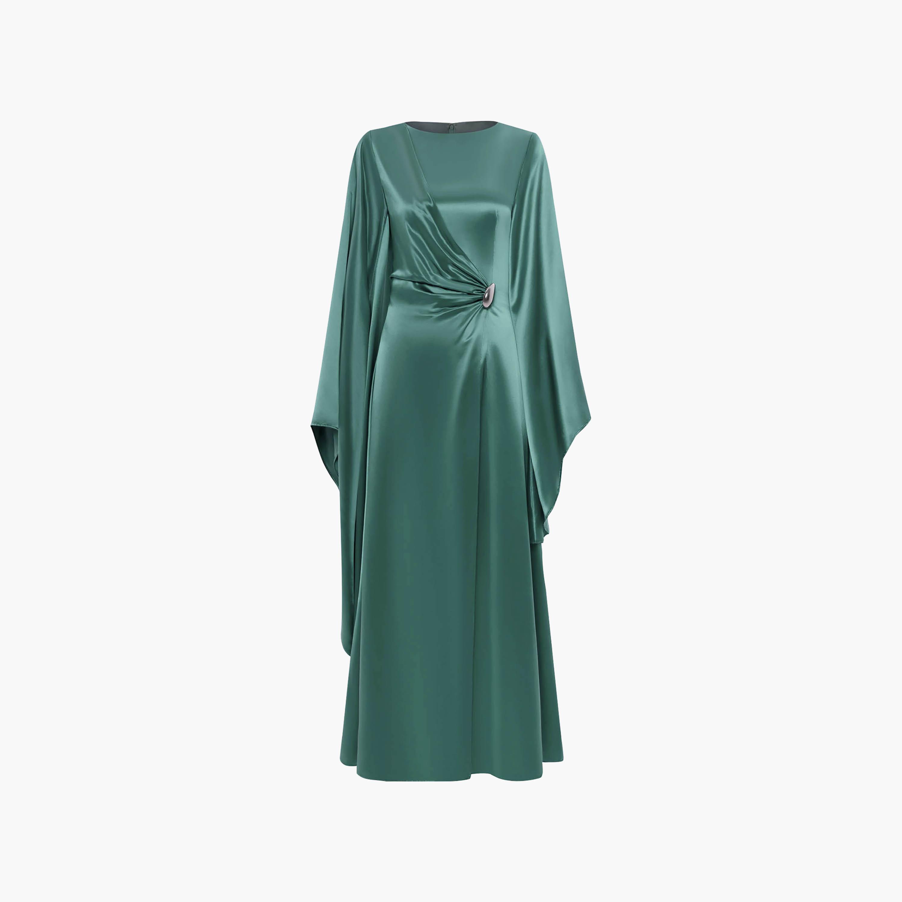 Lichi Satin Voluminous Sleeves Sheath Women's Maxi Evening Dress-women-clothing-dresses-image-5
