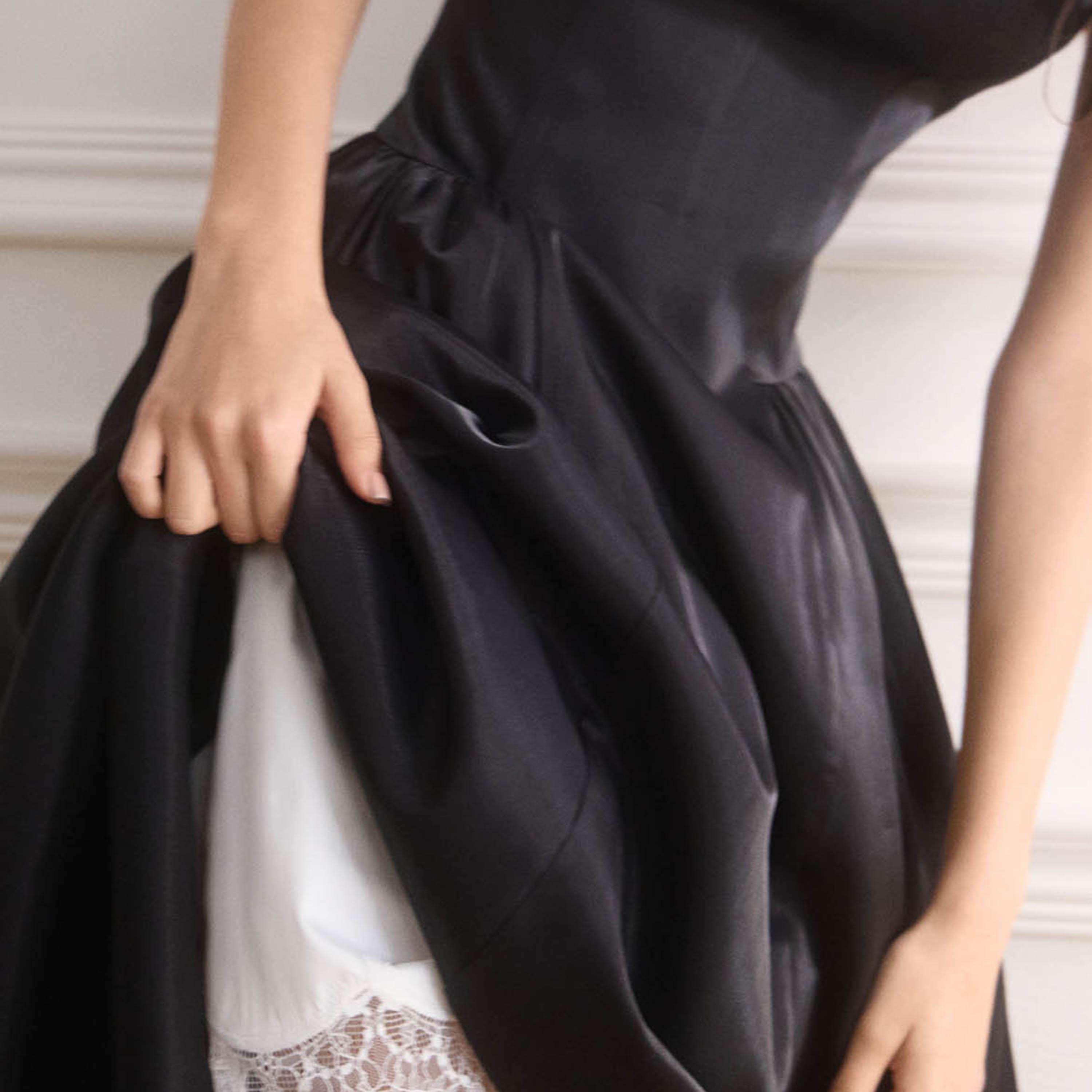 Lichi Black Cap Sleeves Drop Waist Women's Midi Dress-women-clothing-dresses-image-4
