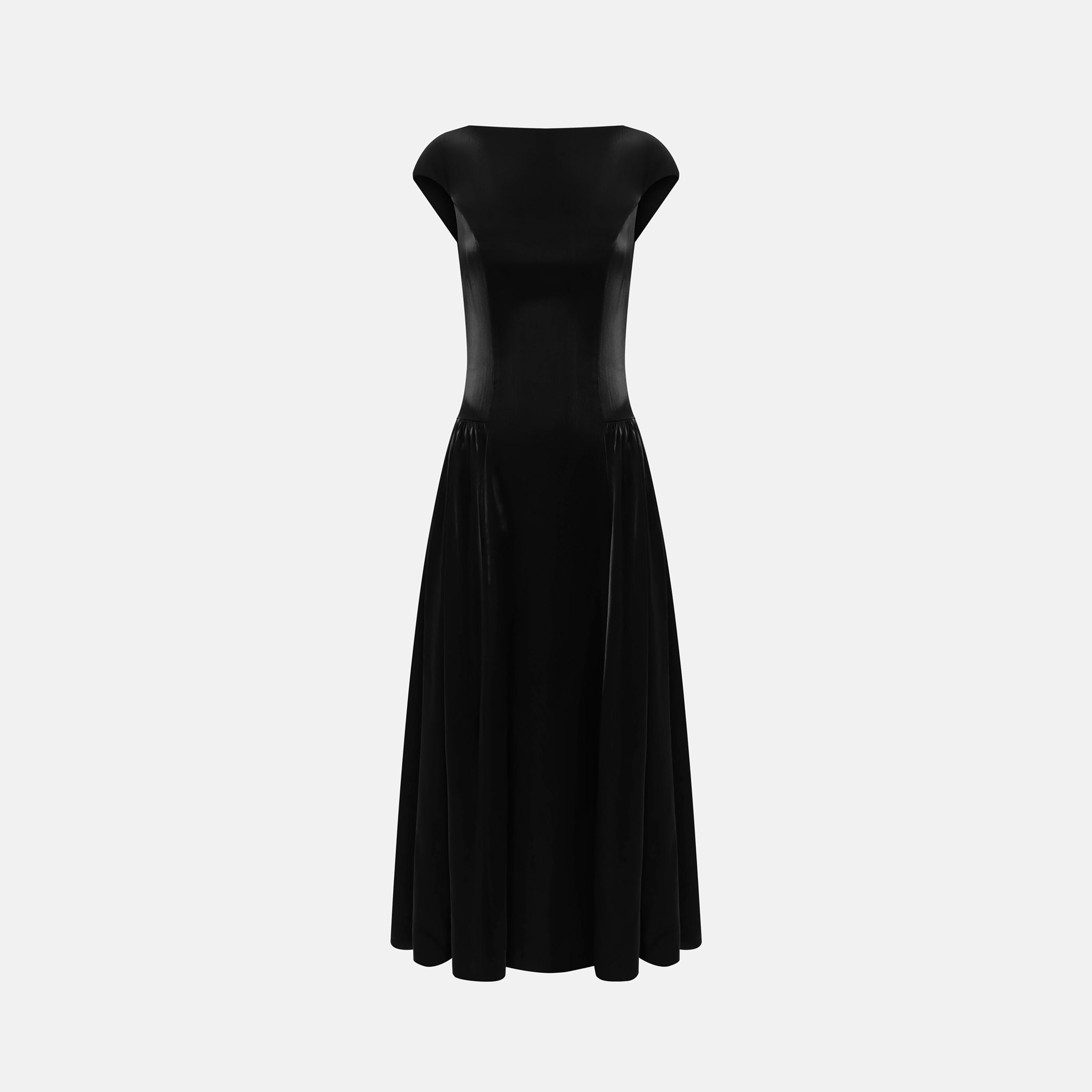 Lichi Black Cap Sleeves Drop Waist Women's Midi Dress-women-clothing-dresses-image-5