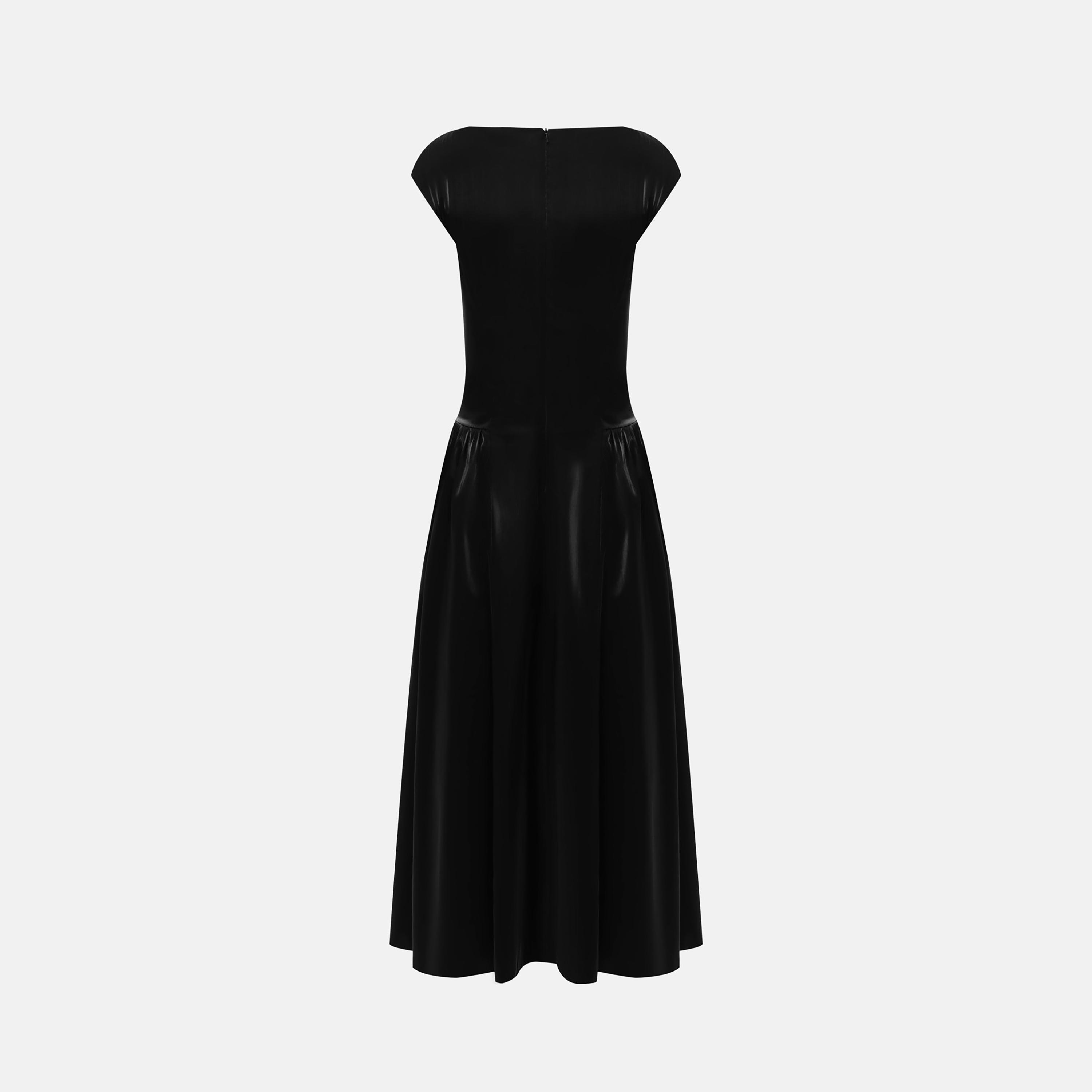 Lichi Black Cap Sleeves Drop Waist Women's Midi Dress-women-clothing-dresses-image-6