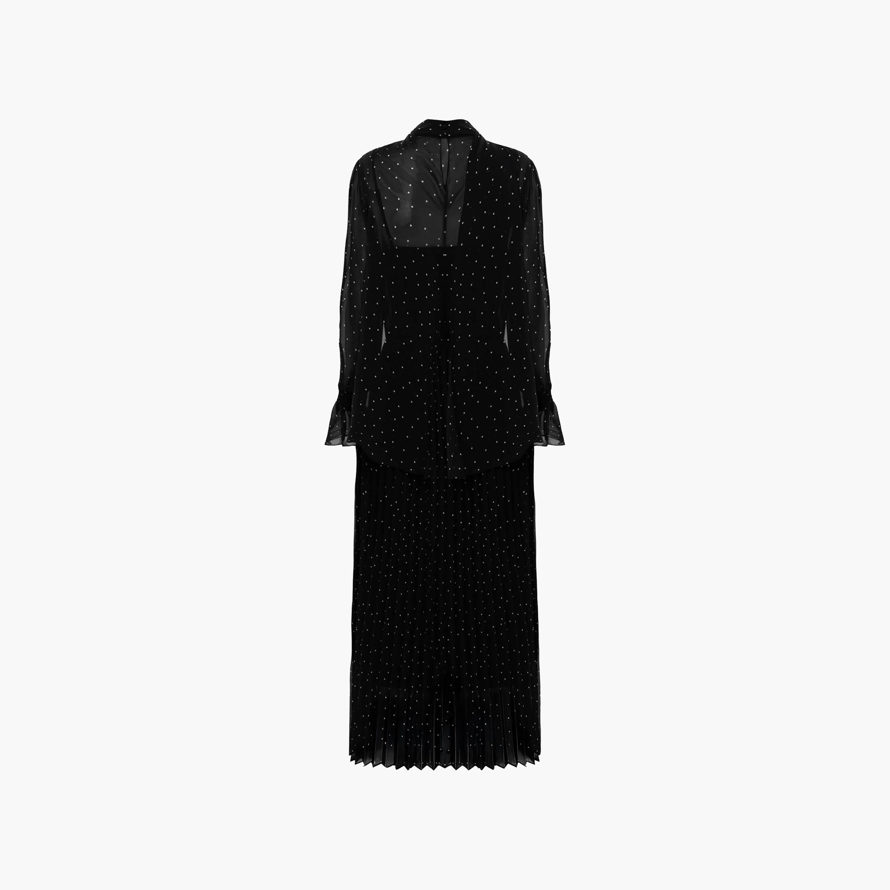 Lichi Black Polka Dot Chiffon High Neck Column Women's Maxi Dress-women-clothing-dresses-image-5
