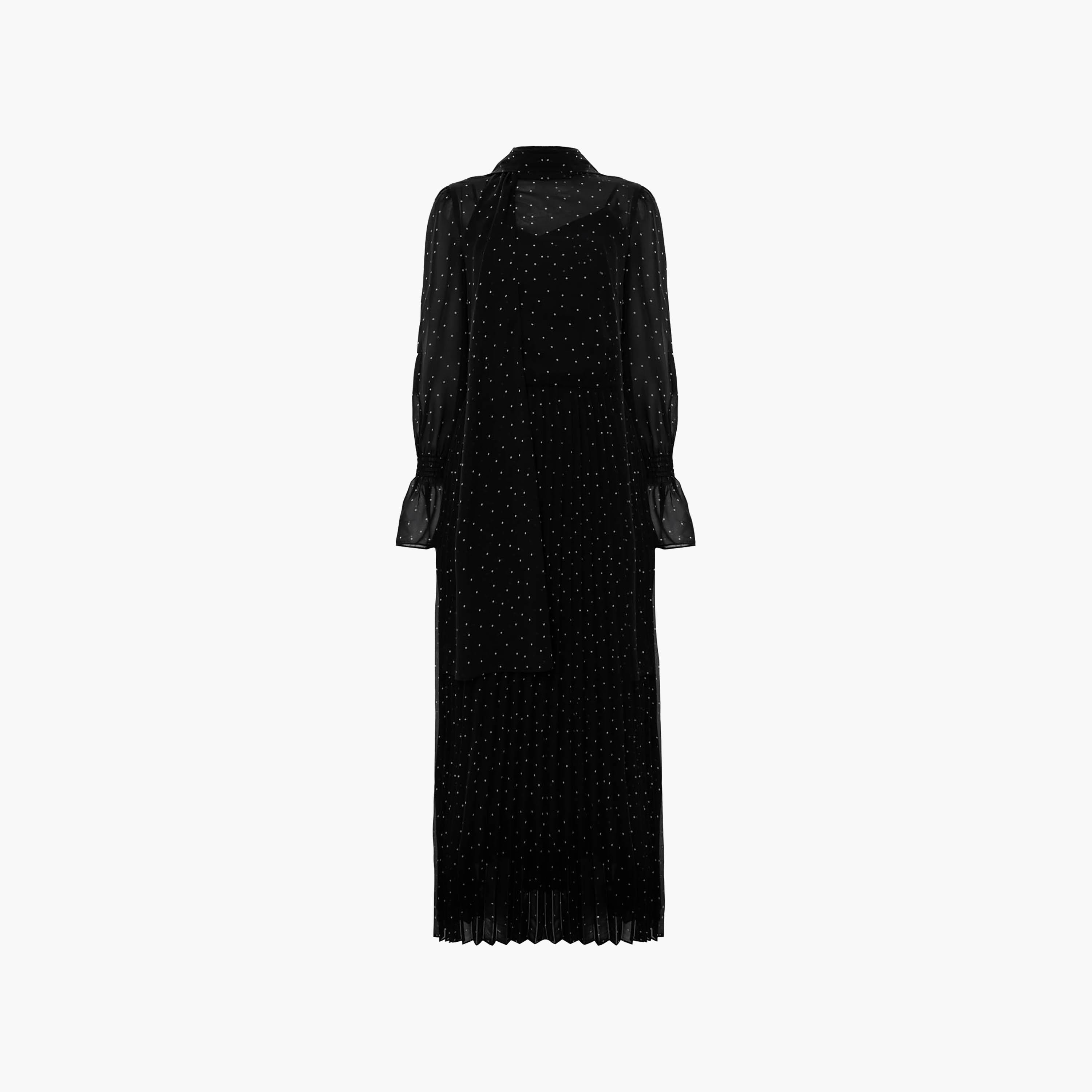 Lichi Black Polka Dot Chiffon High Neck Column Women's Maxi Dress-women-clothing-dresses-image-6