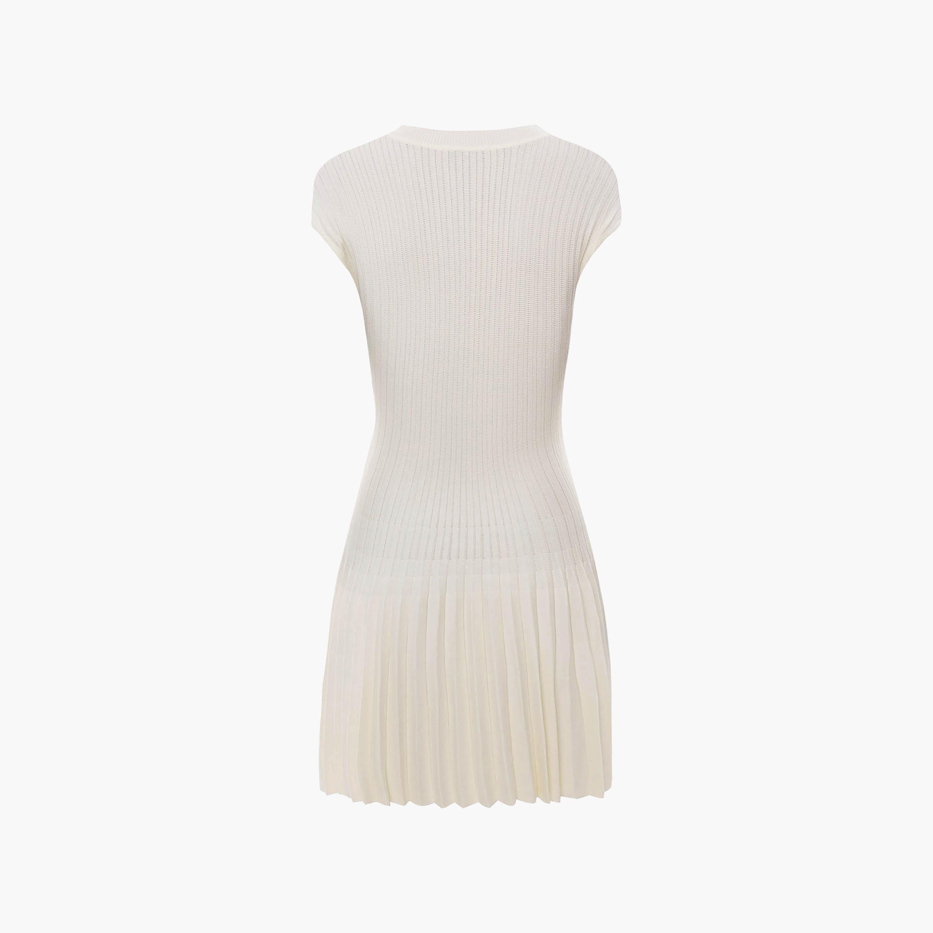 Lichi Cream Openwork Pleated Tie-Up Neck Cap Sleeves Drop-Waist Women's Mini Dress-women-clothing-dresses-image-6