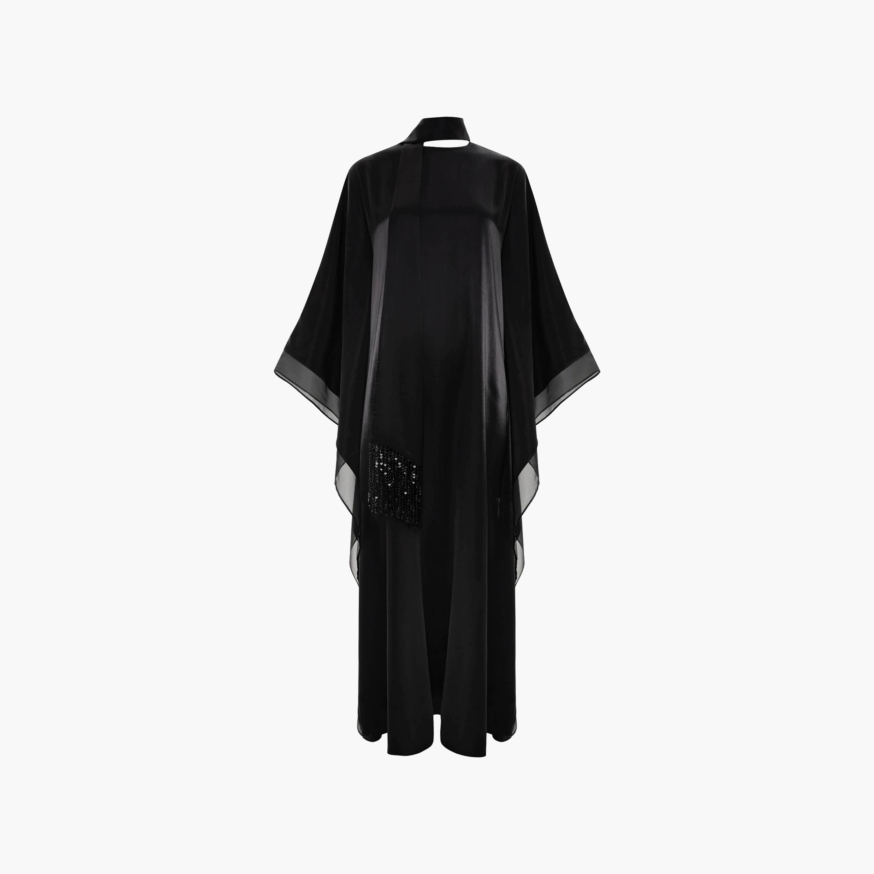 Lichi Satin Sheen High Neck Cape Sleeves Kaftan Women's Maxi Evening Dress-women-clothing-dresses-image-4