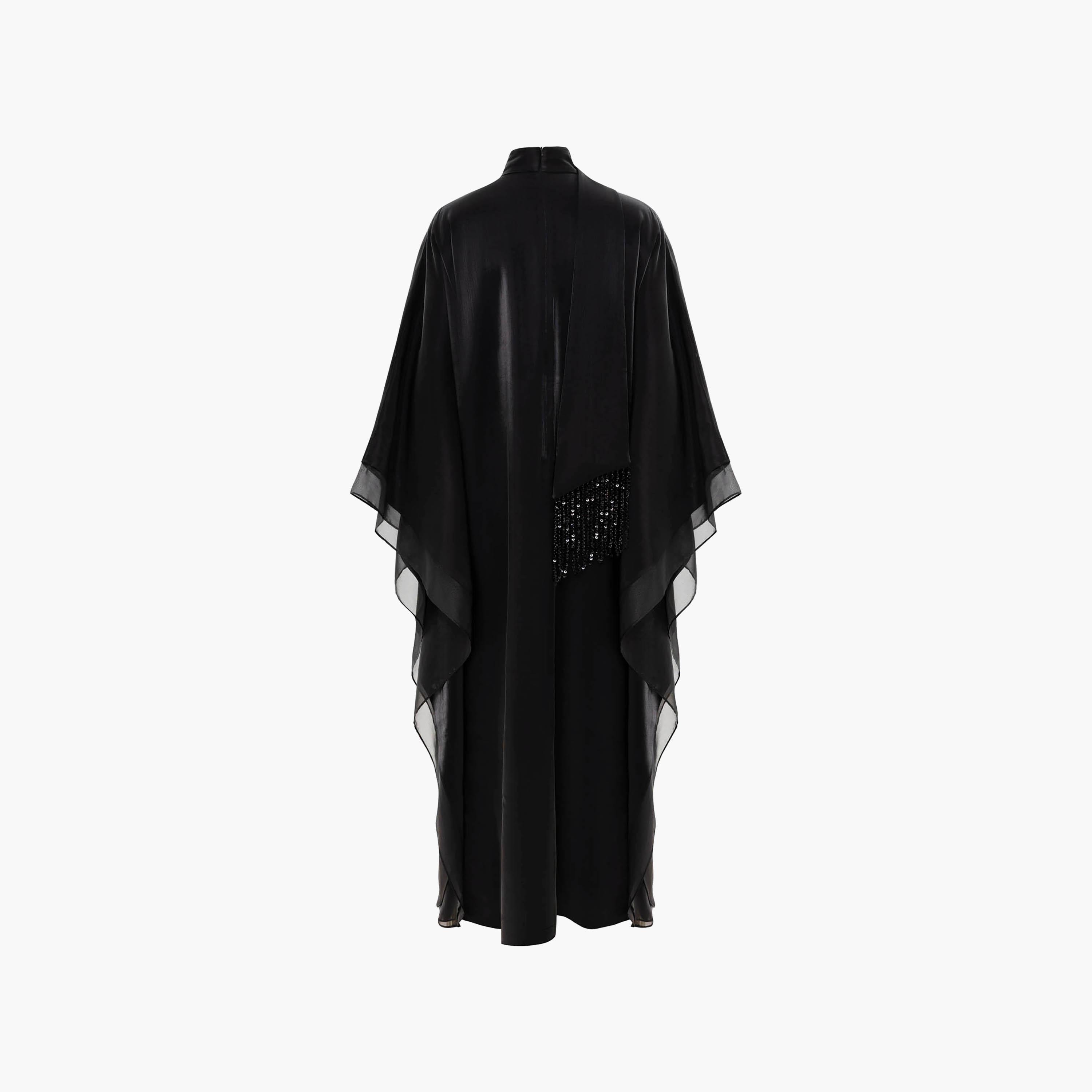 Lichi Satin Sheen High Neck Cape Sleeves Kaftan Women's Maxi Evening Dress-women-clothing-dresses-image-5