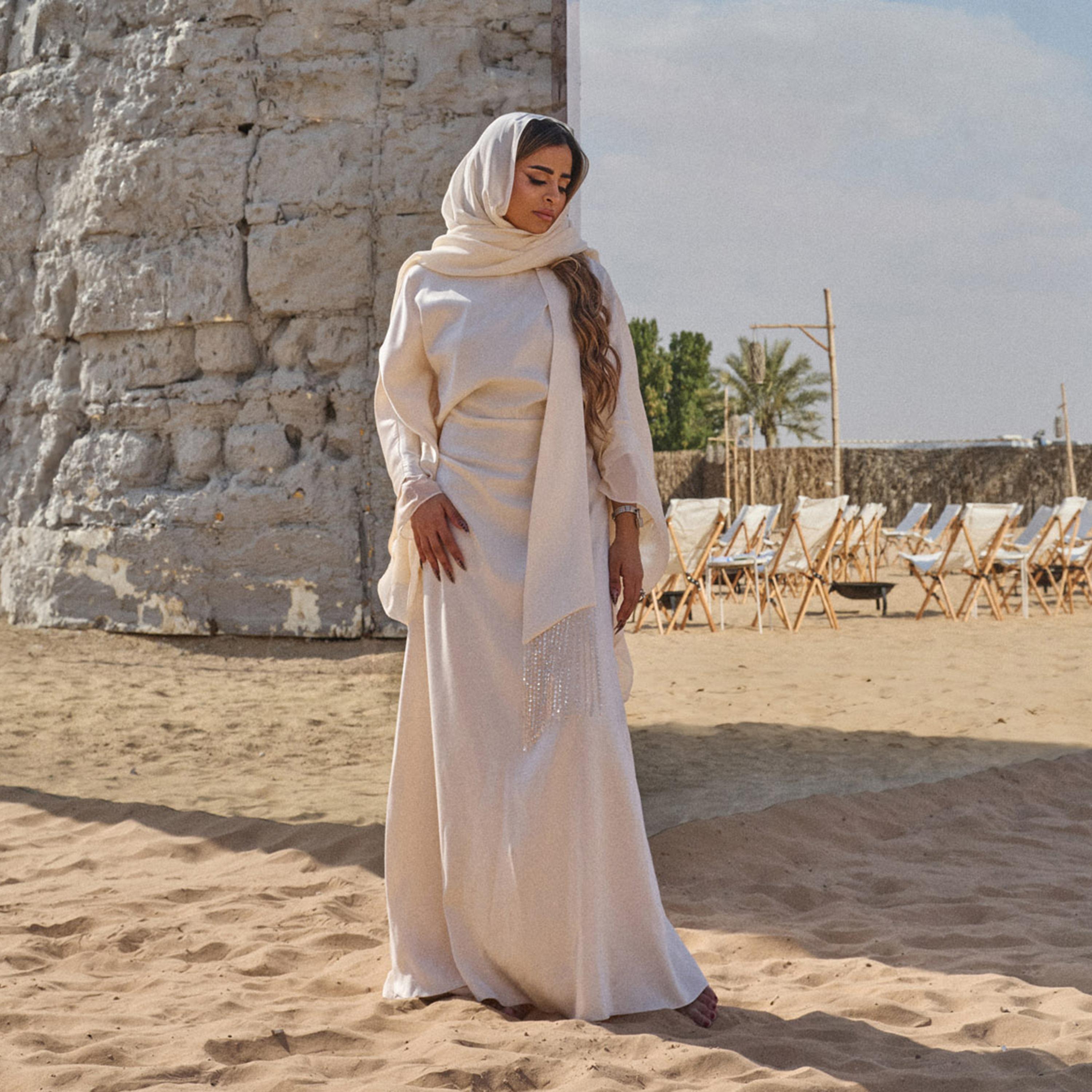 Lichi Satin Sheen High Neck Cape Sleeves Kaftan Women's Maxi Evening Dress-women-clothing-dresses-image-2