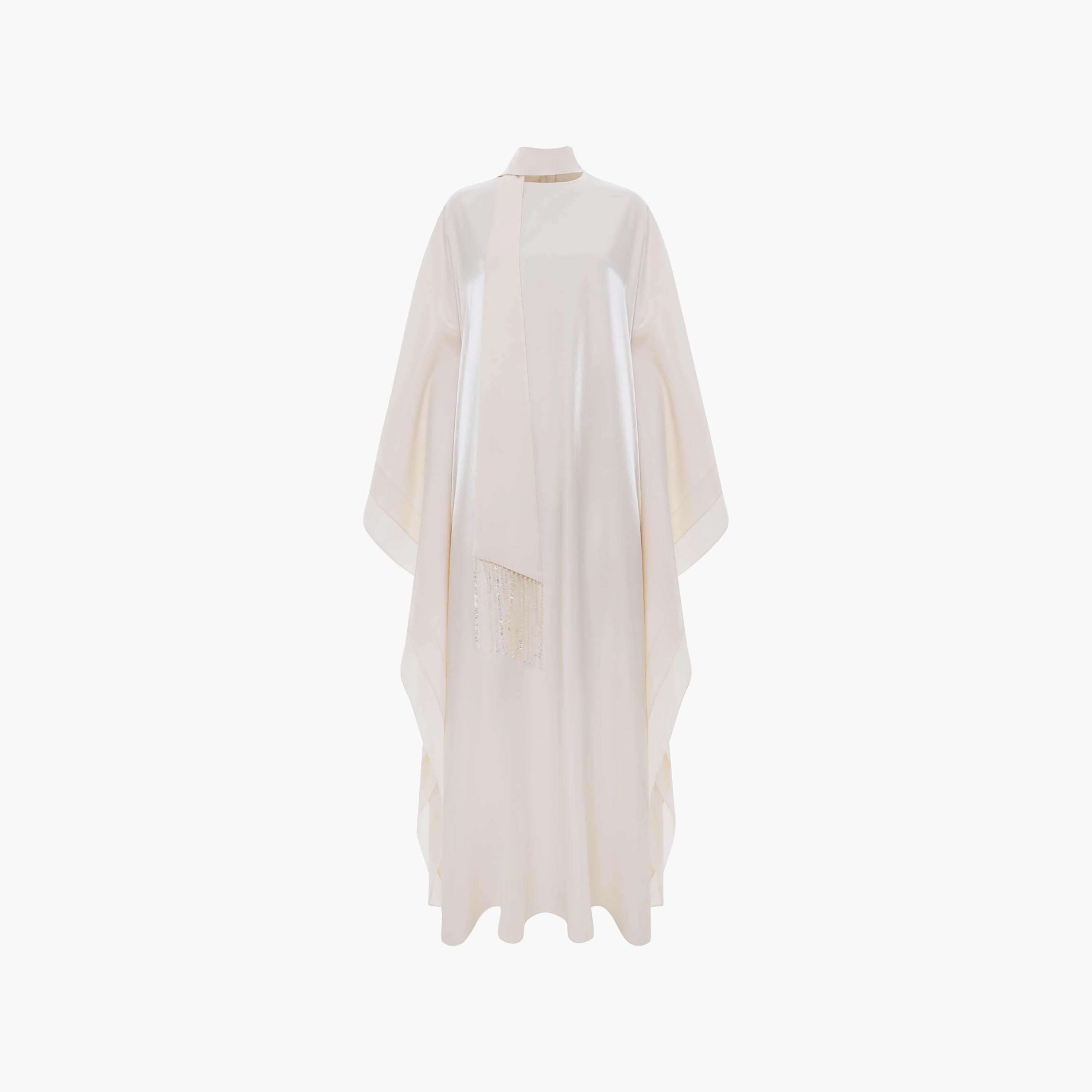 Lichi Satin Sheen High Neck Cape Sleeves Kaftan Women's Maxi Evening Dress-women-clothing-dresses-image-6