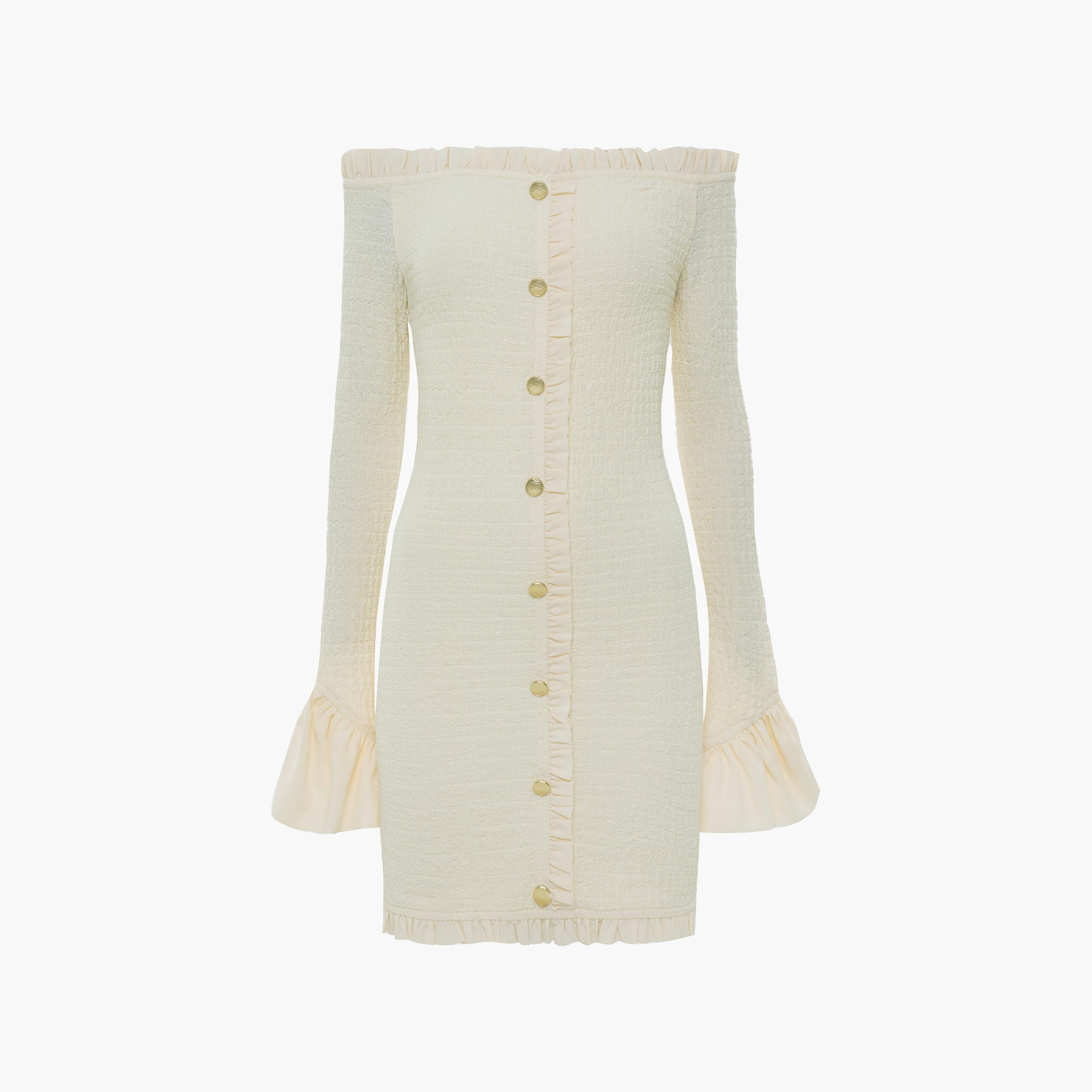 Lichi Cream Crinkled Off-Shoulder Sheath Women's Mini Dress-women-clothing-dresses-image-4