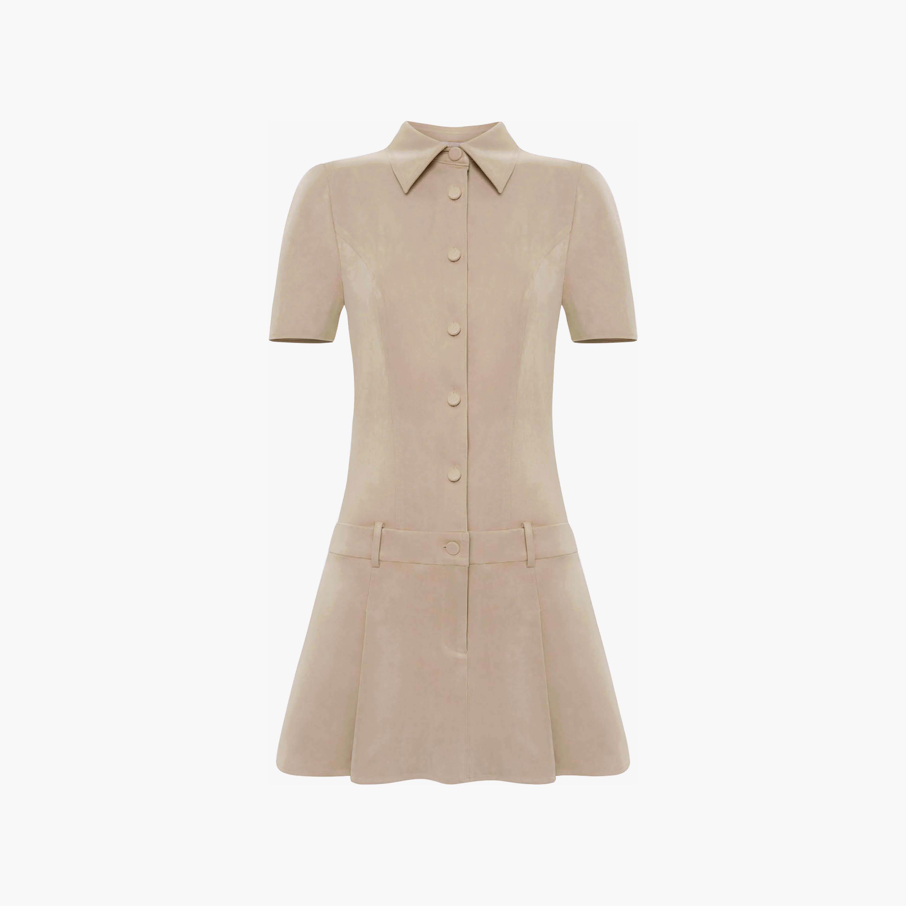 Lichi Beige Collared Drop-Waist Women's Mini Dress-women-clothing-dresses-image-5