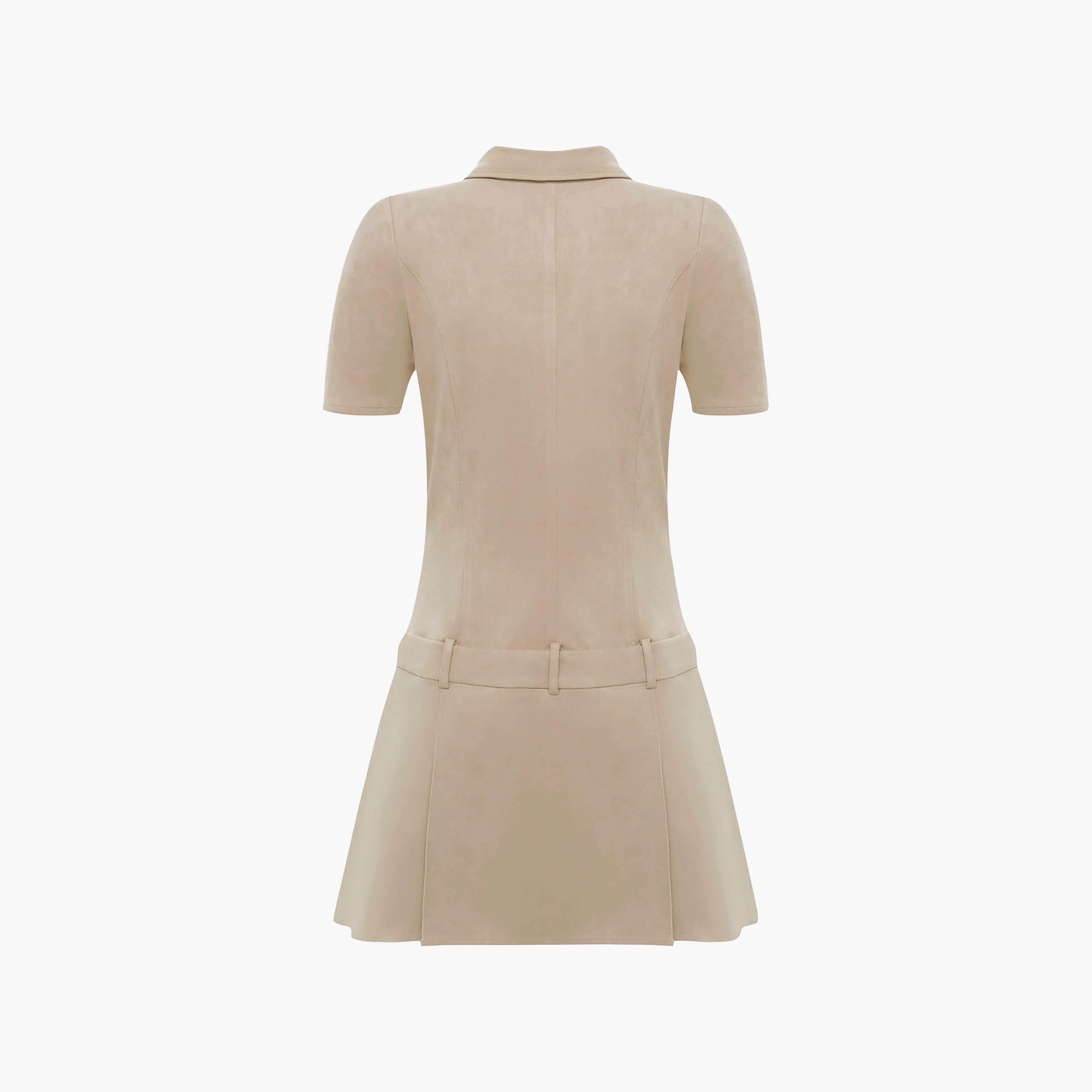 Lichi Beige Collared Drop-Waist Women's Mini Dress-women-clothing-dresses-image-6