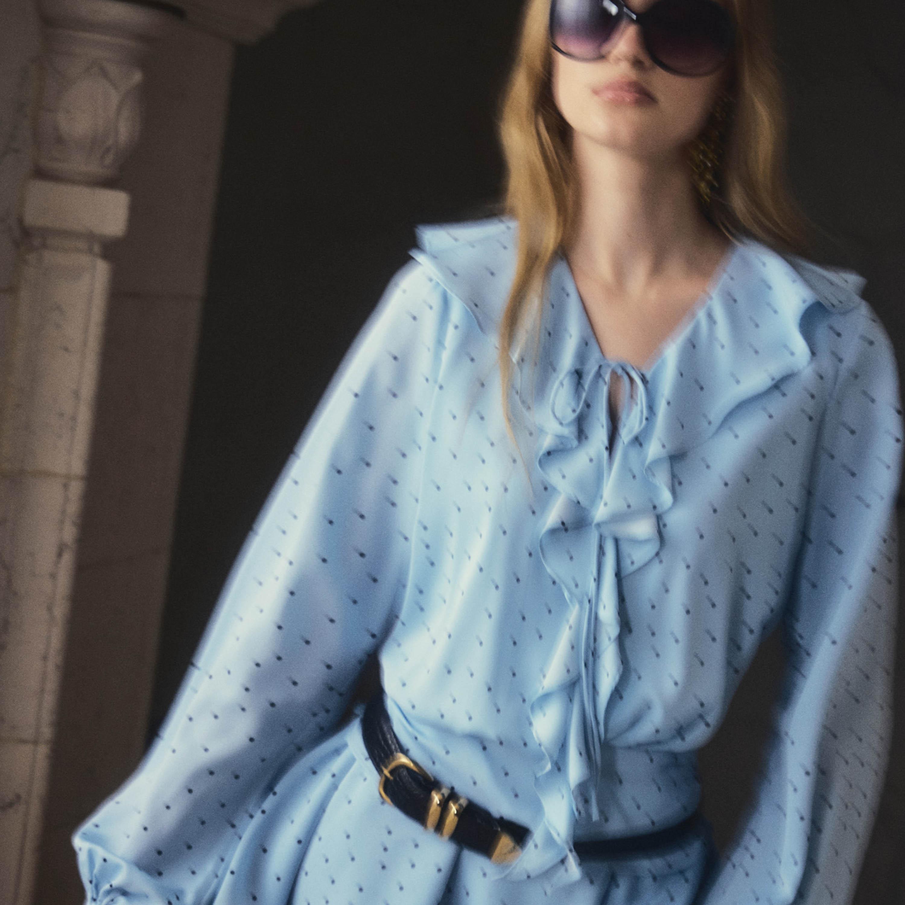 Lichi Blue Polka Dot Chiffon Ruffled Women's Mini Dress-women-clothing-dresses-image-3