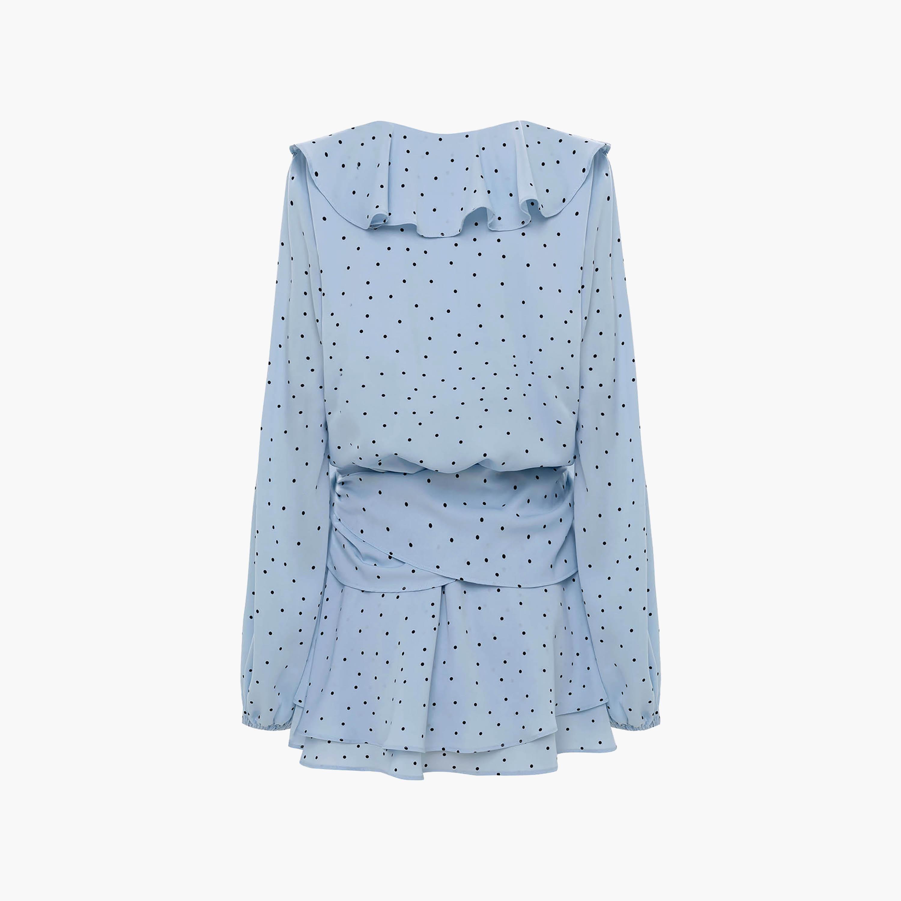 Lichi Blue Polka Dot Chiffon Ruffled Women's Mini Dress-women-clothing-dresses-image-6