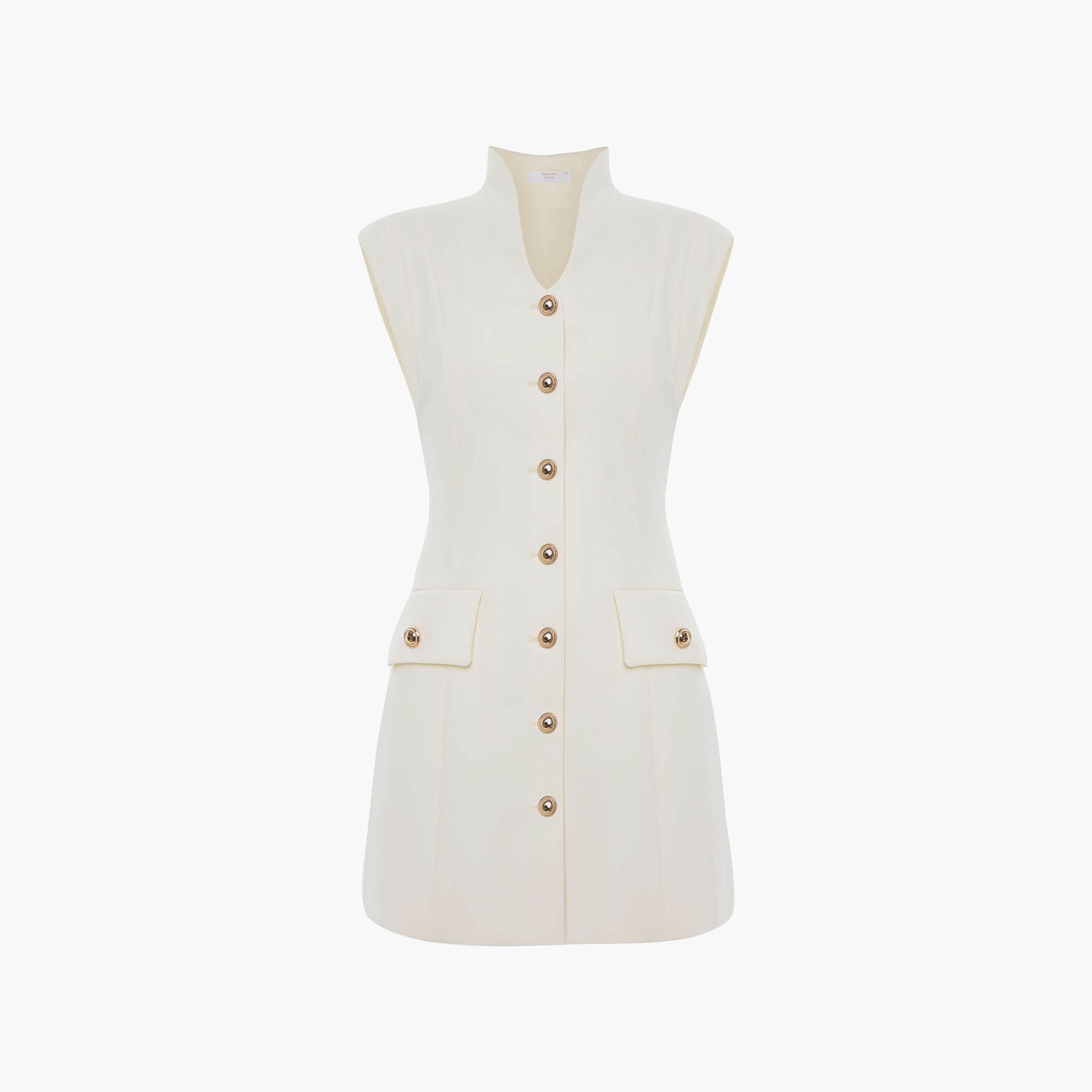 فستان سهرة ميني ضيق (شيث) بياقة عالية وأكمام قصيرة جداً (كاب) باللون الكريمي من ليتشي-women-clothing-dresses-image-5