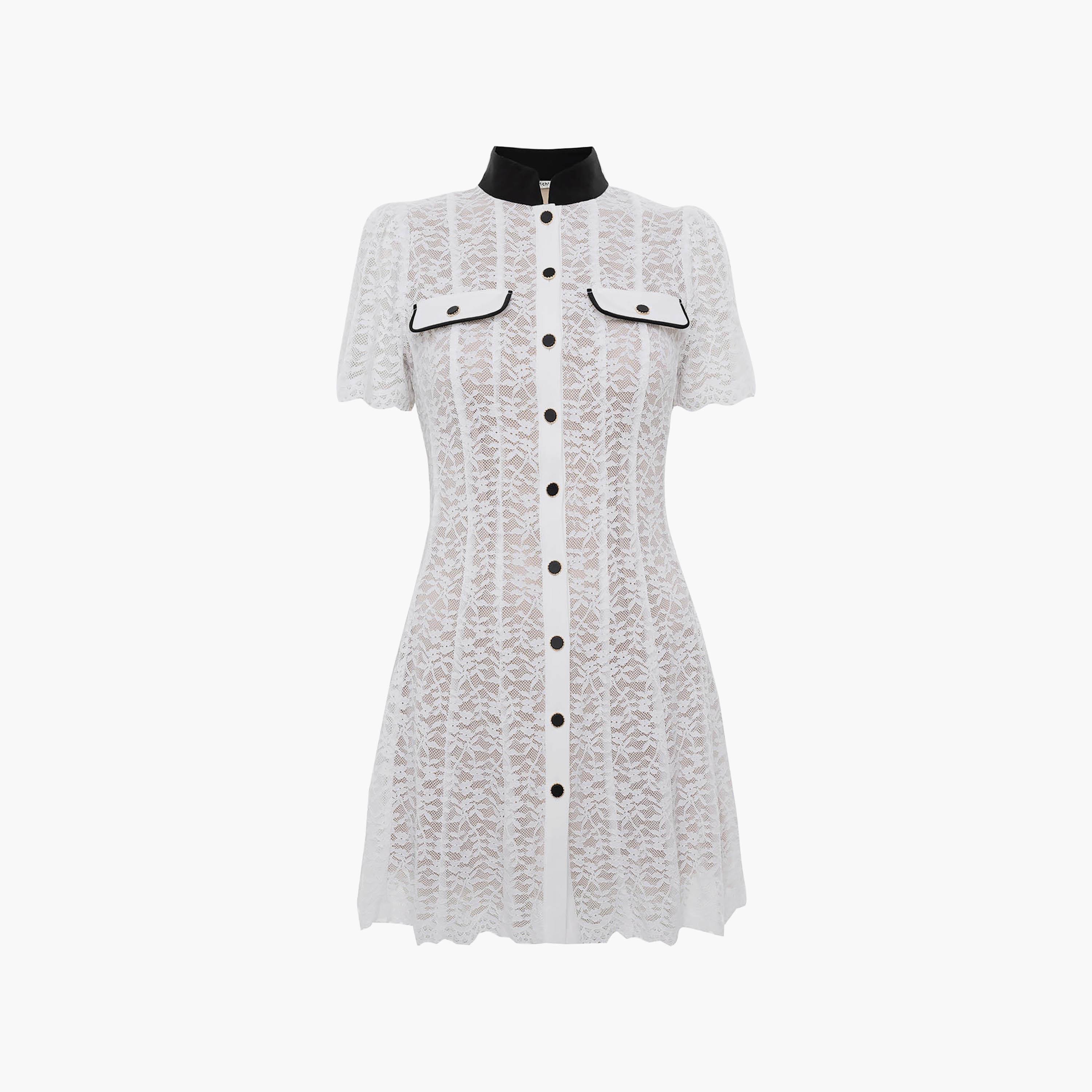 Lichi White All-Over Lace Contrast Mandarin Collar Sheath Women's Mini Dress-women-clothing-dresses-image-4