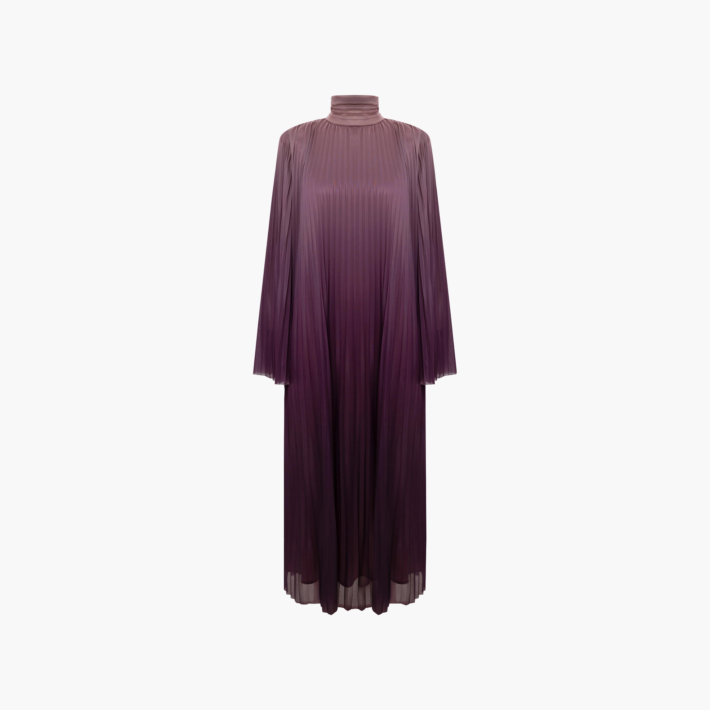 Lichi Purple Smooth Gradient High Neck Pleated Sleeves Women's Maxi Dress-women-clothing-dresses-image-5