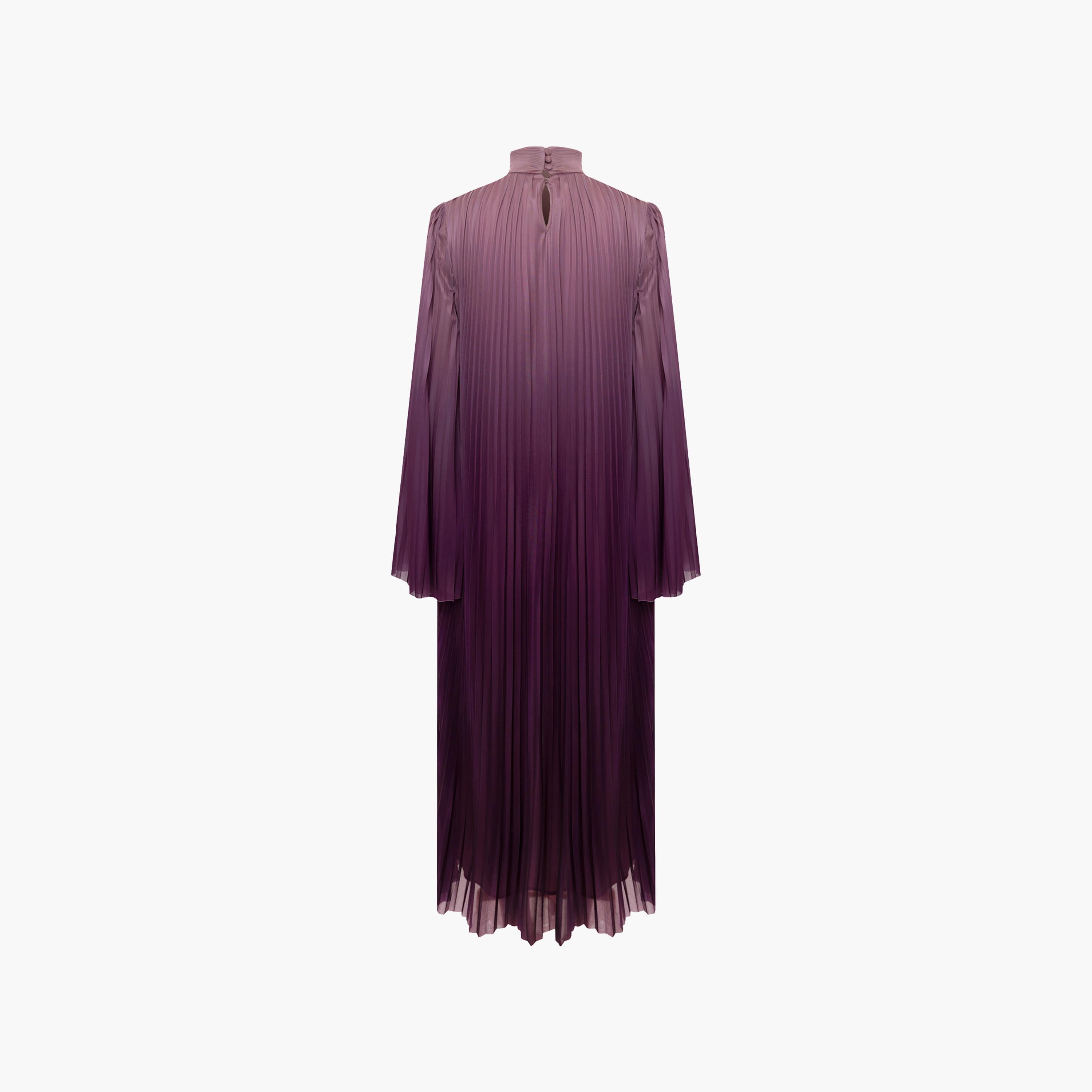 Lichi Purple Smooth Gradient High Neck Pleated Sleeves Women's Maxi Dress-women-clothing-dresses-image-6