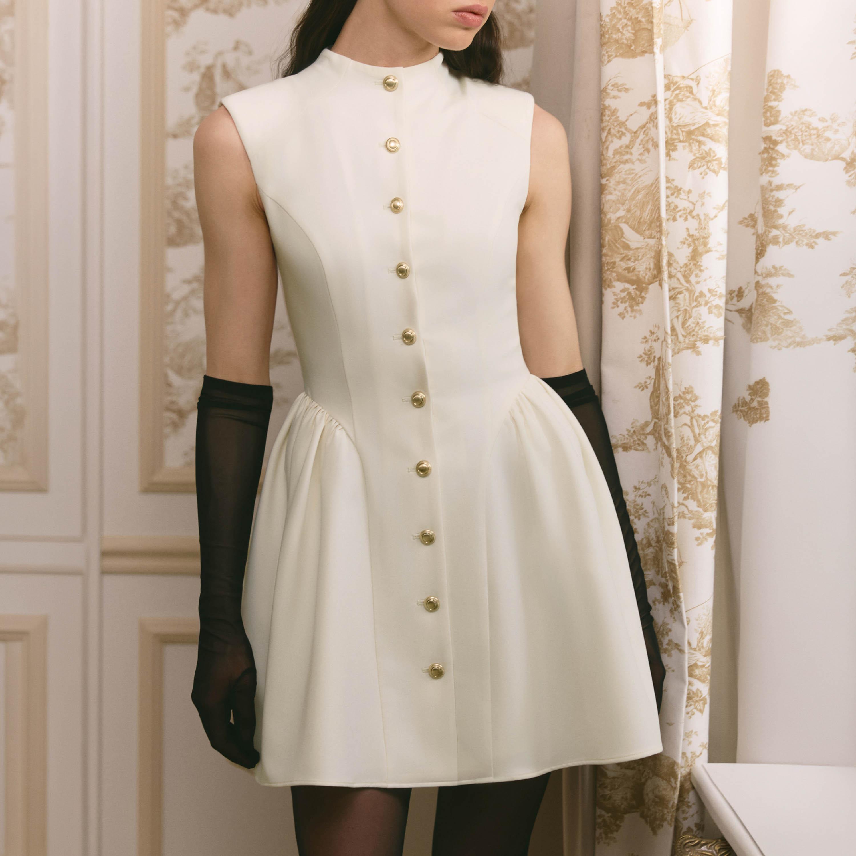Lichi Cream Mock Neck Fit & Flared Women's Mini Dress-women-clothing-dresses-image-3
