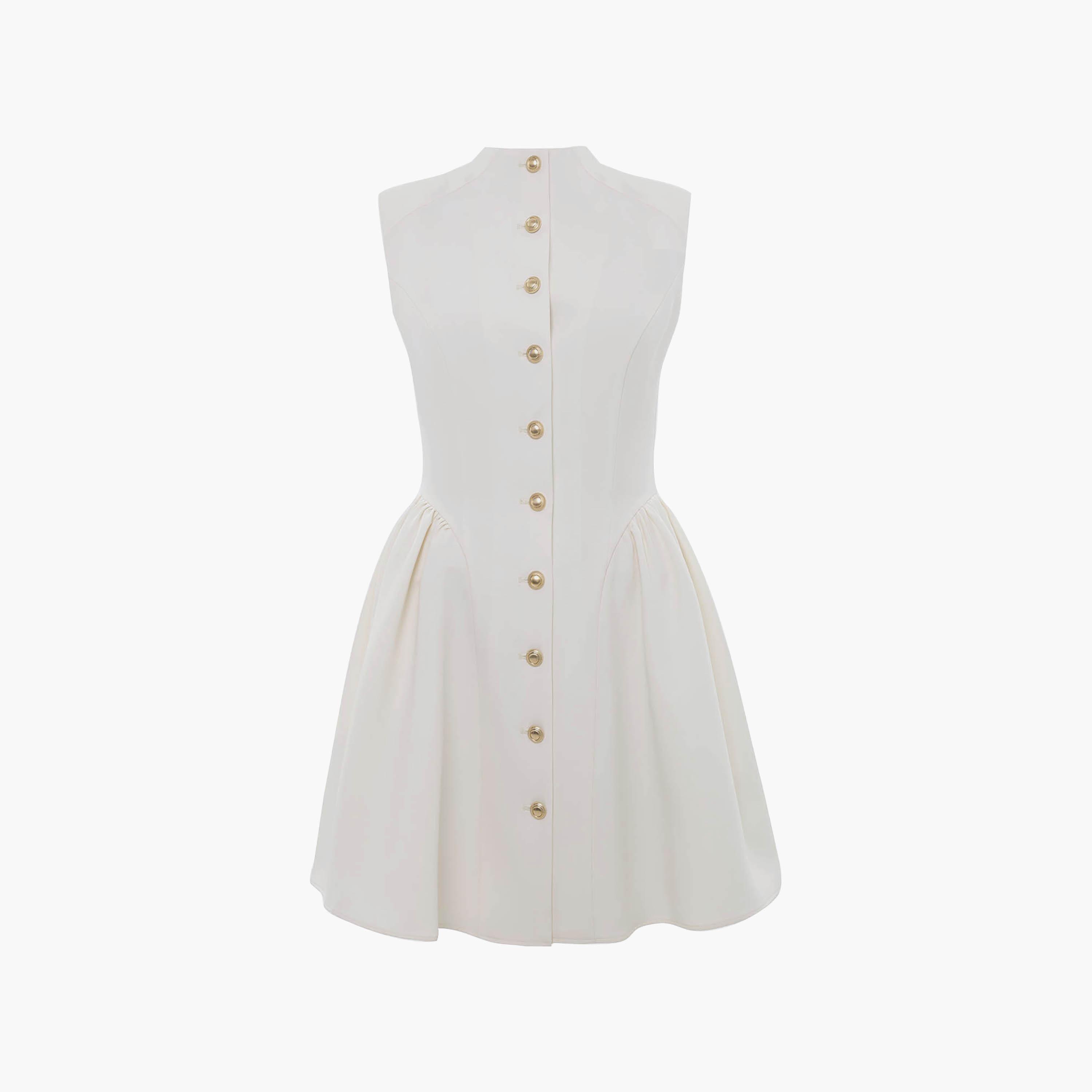 Lichi Cream Mock Neck Fit & Flared Women's Mini Dress-women-clothing-dresses-image-5