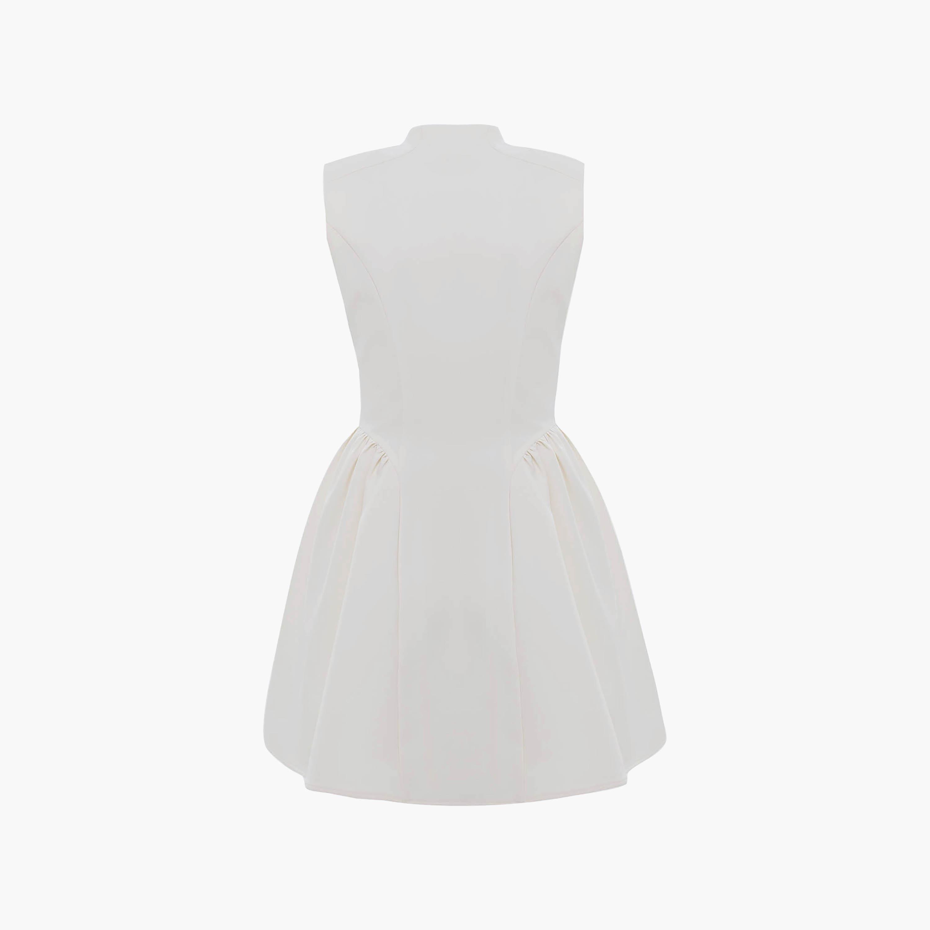 Lichi Cream Mock Neck Fit & Flared Women's Mini Dress-women-clothing-dresses-image-6