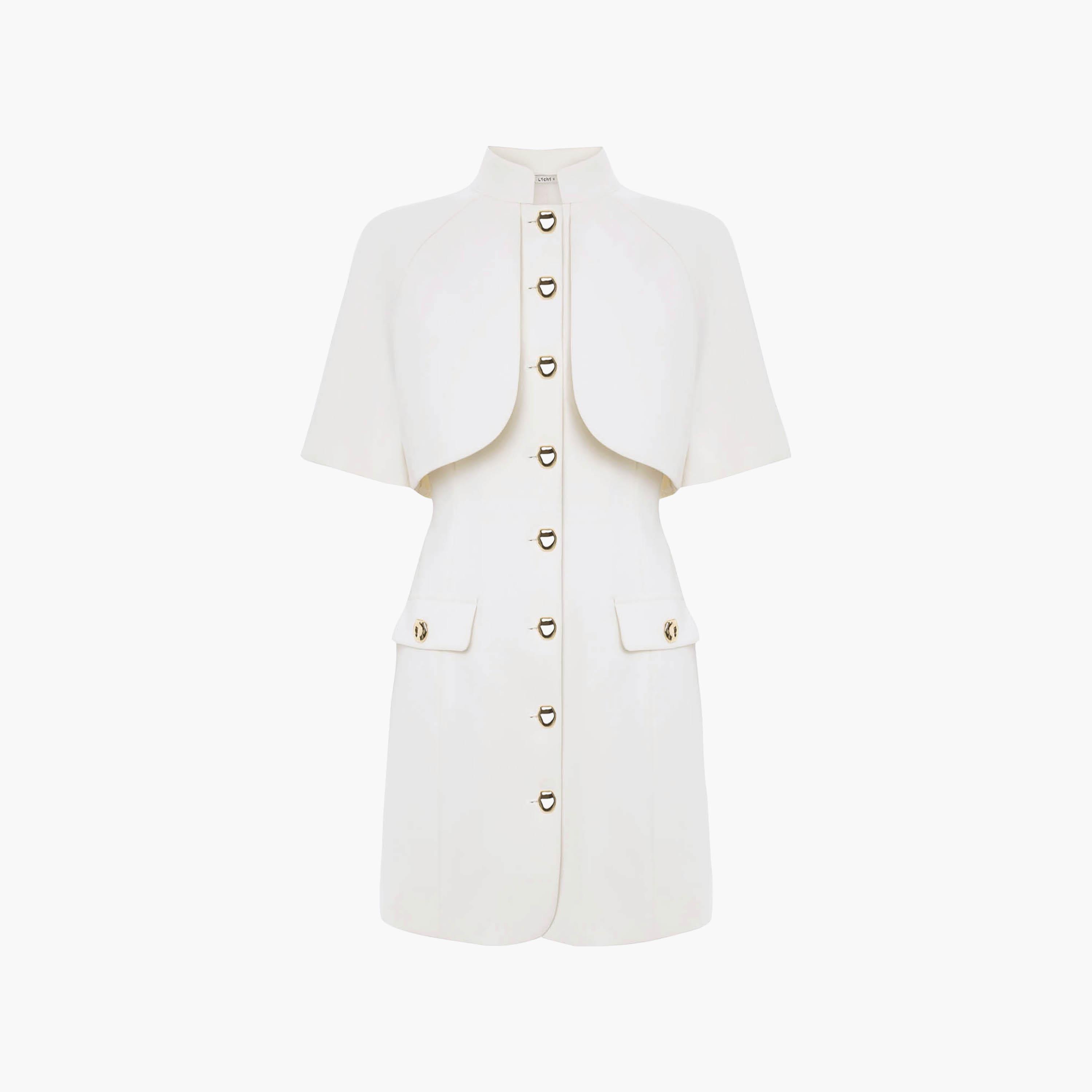 Lichi Cream Mandarin Collar Raglan Sleeves Sheath Women's Mini Dress-women-clothing-dresses-image-5