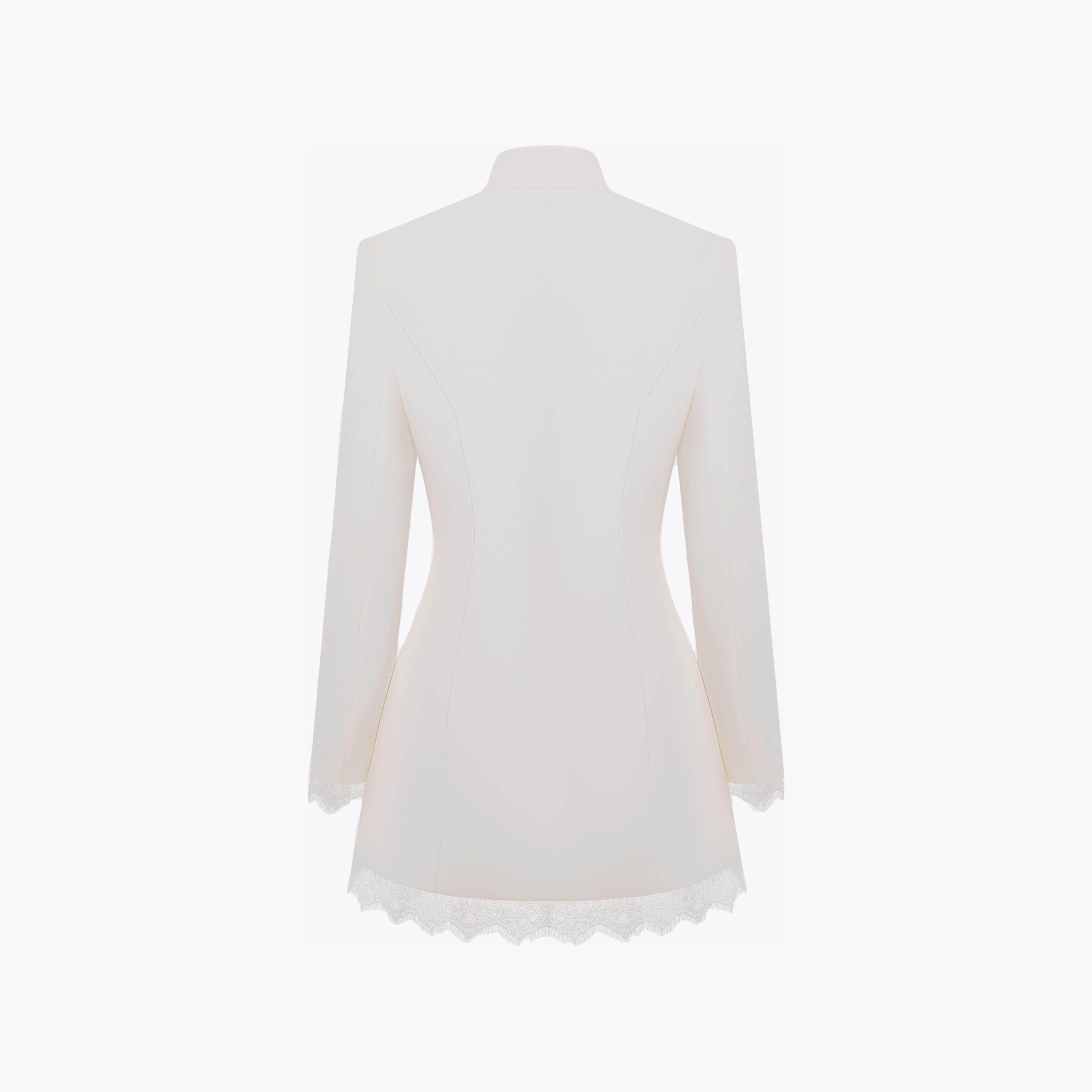 Lichi Cream Lace Trim Stand Collar Blazer Women's Mini Dress-women-clothing-dresses-image-6