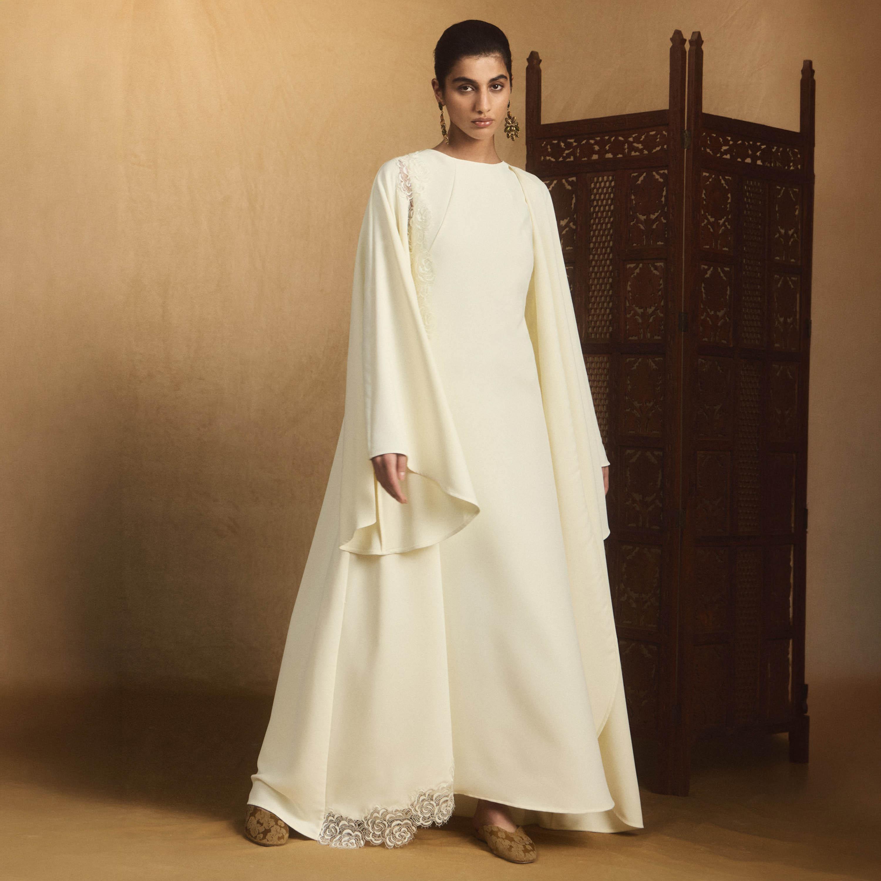 Lichi Floral Lace Satin Raglan Flared Sleeves Kaftan Women's Maxi Dress-women-clothing-dresses-image-1