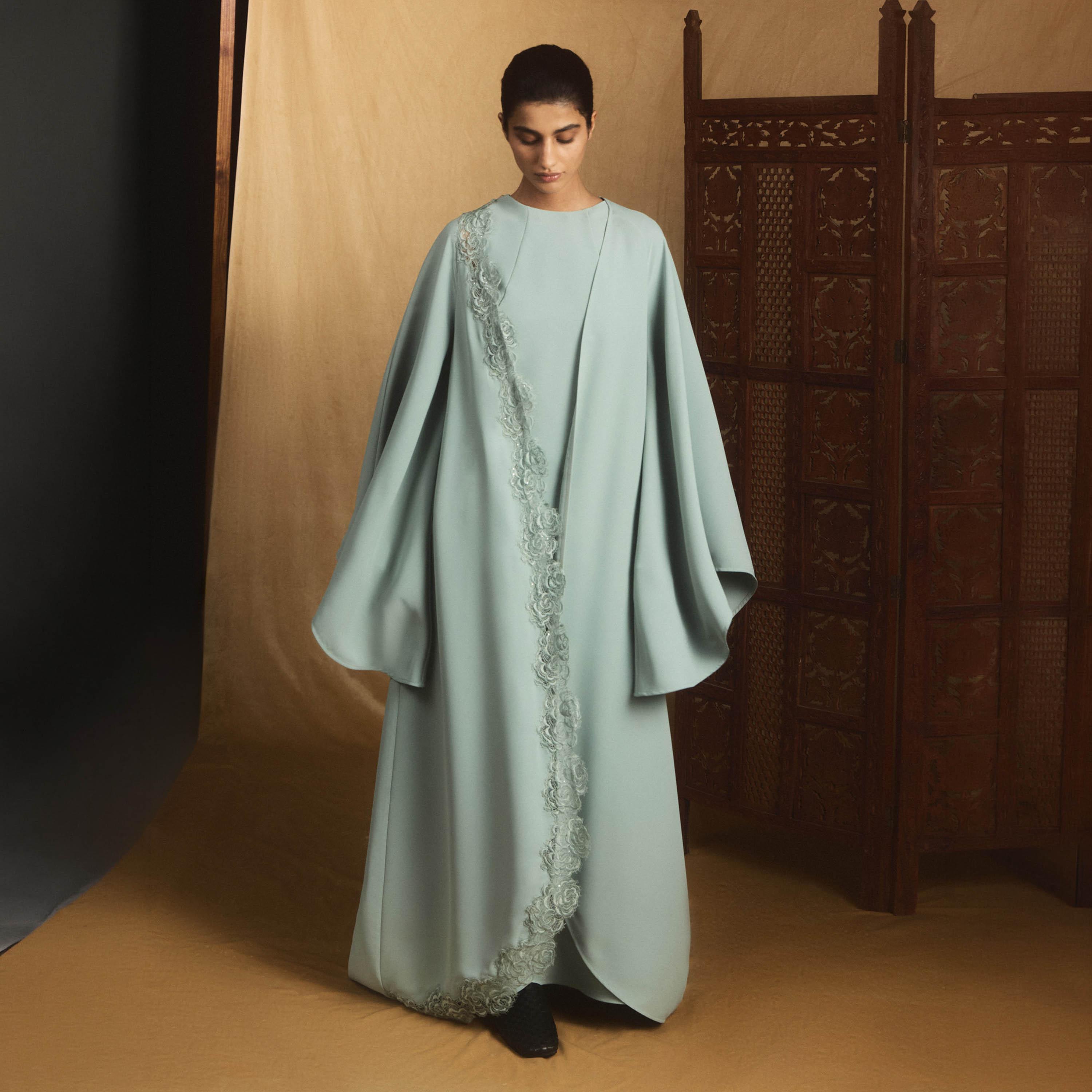 Lichi Floral Lace Satin Raglan Flared Sleeves Kaftan Women's Maxi Dress-women-clothing-dresses-image-1