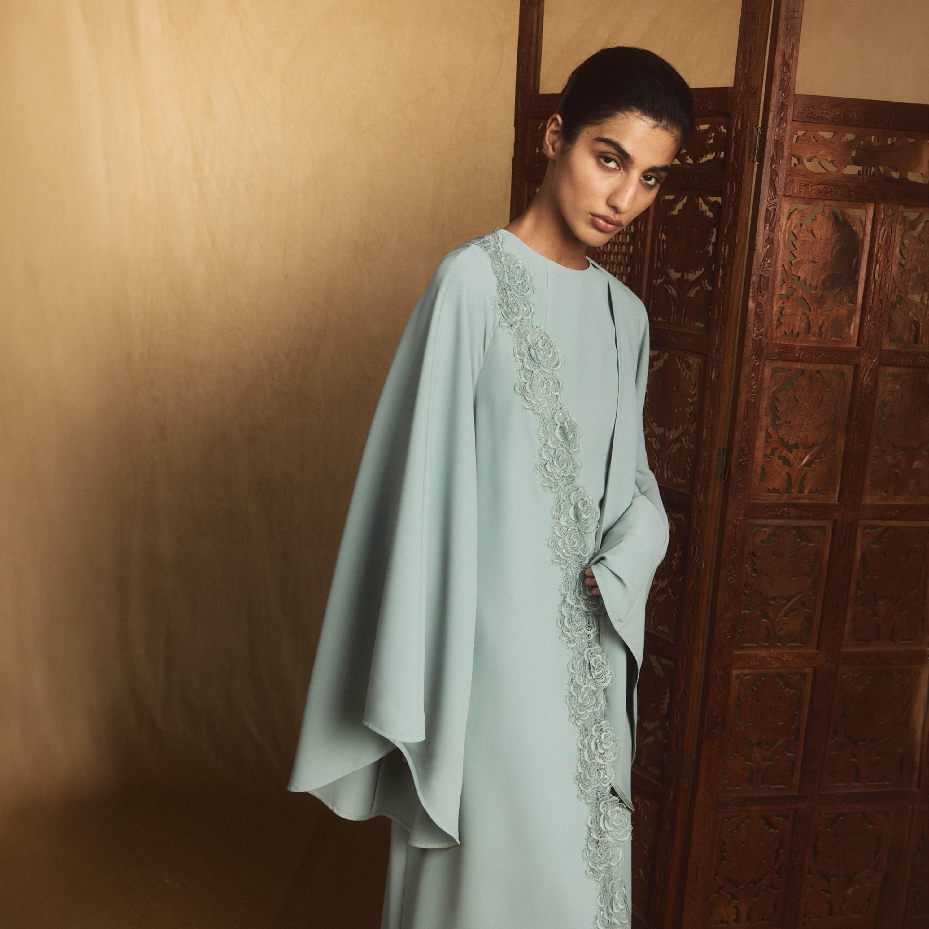 Lichi Floral Lace Satin Raglan Flared Sleeves Kaftan Women's Maxi Dress-women-clothing-dresses-image-3