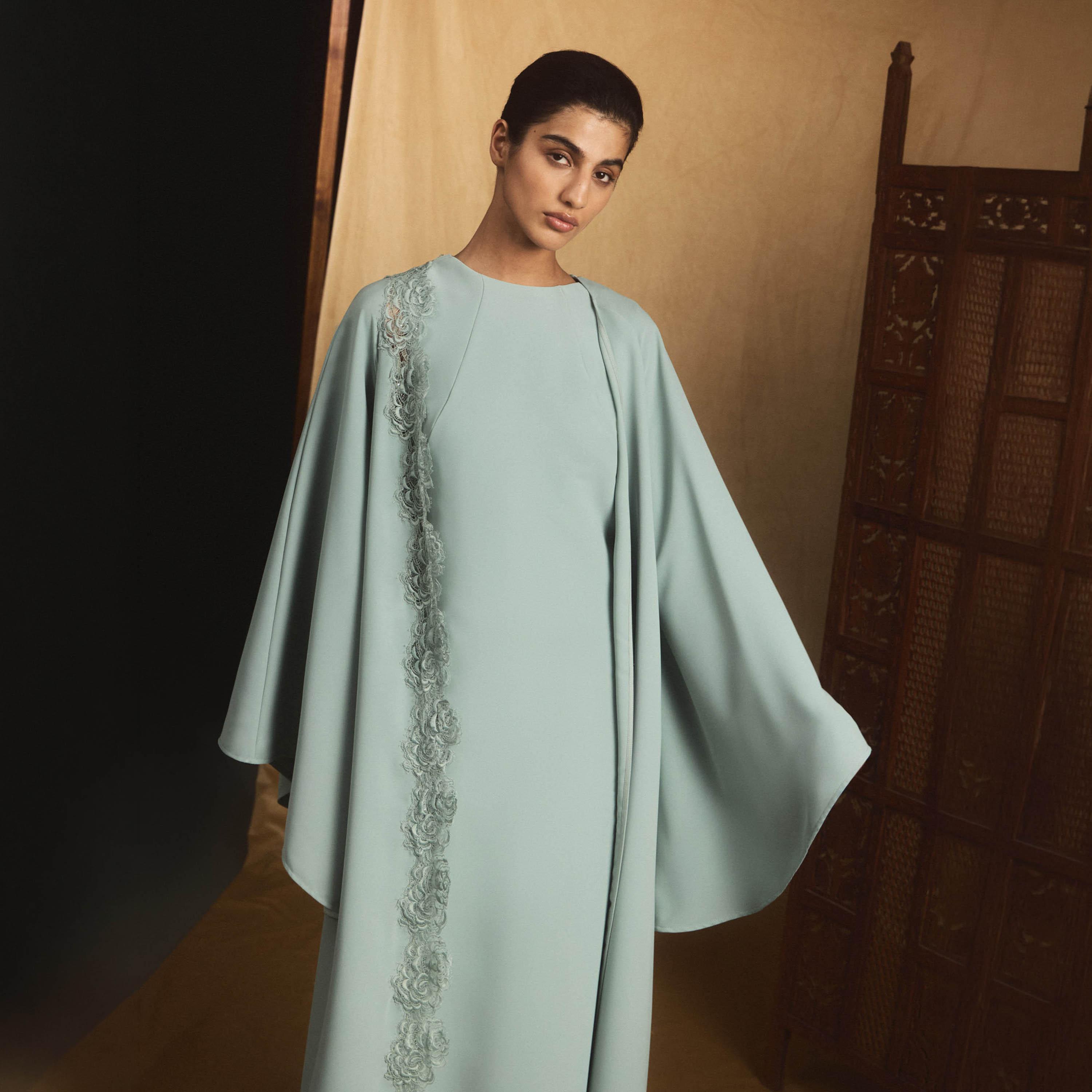 Lichi Floral Lace Satin Raglan Flared Sleeves Kaftan Women's Maxi Dress-women-clothing-dresses-image-4