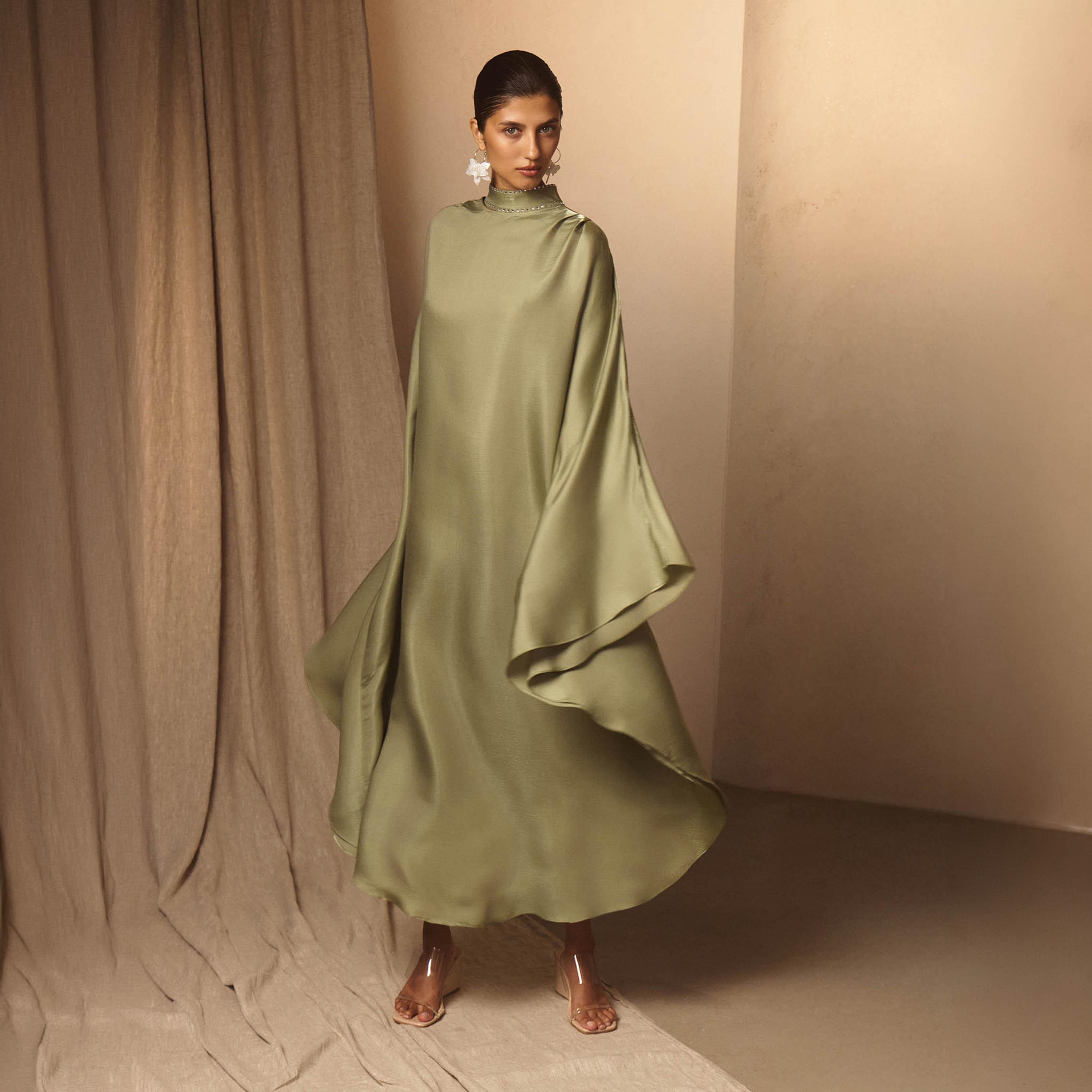 Lichi Green High Neck Kaftan Women's Maxi Dress-women-clothing-dresses-image-1
