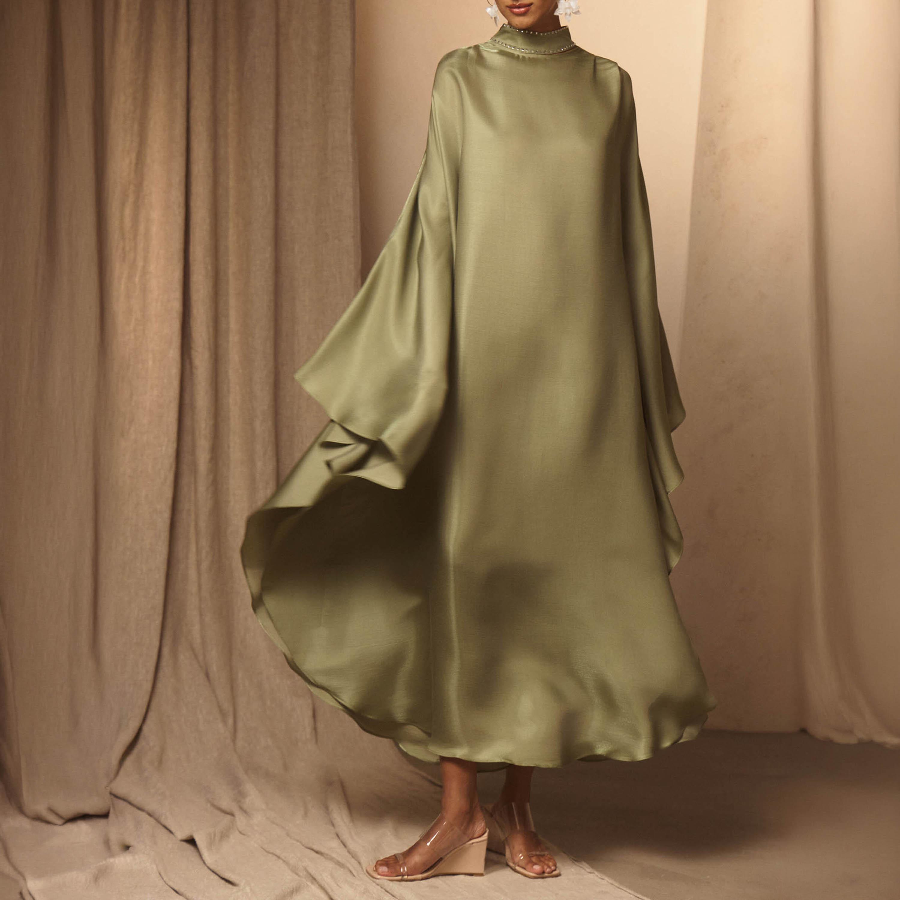 Lichi Green High Neck Kaftan Women's Maxi Dress-women-clothing-dresses-image-2