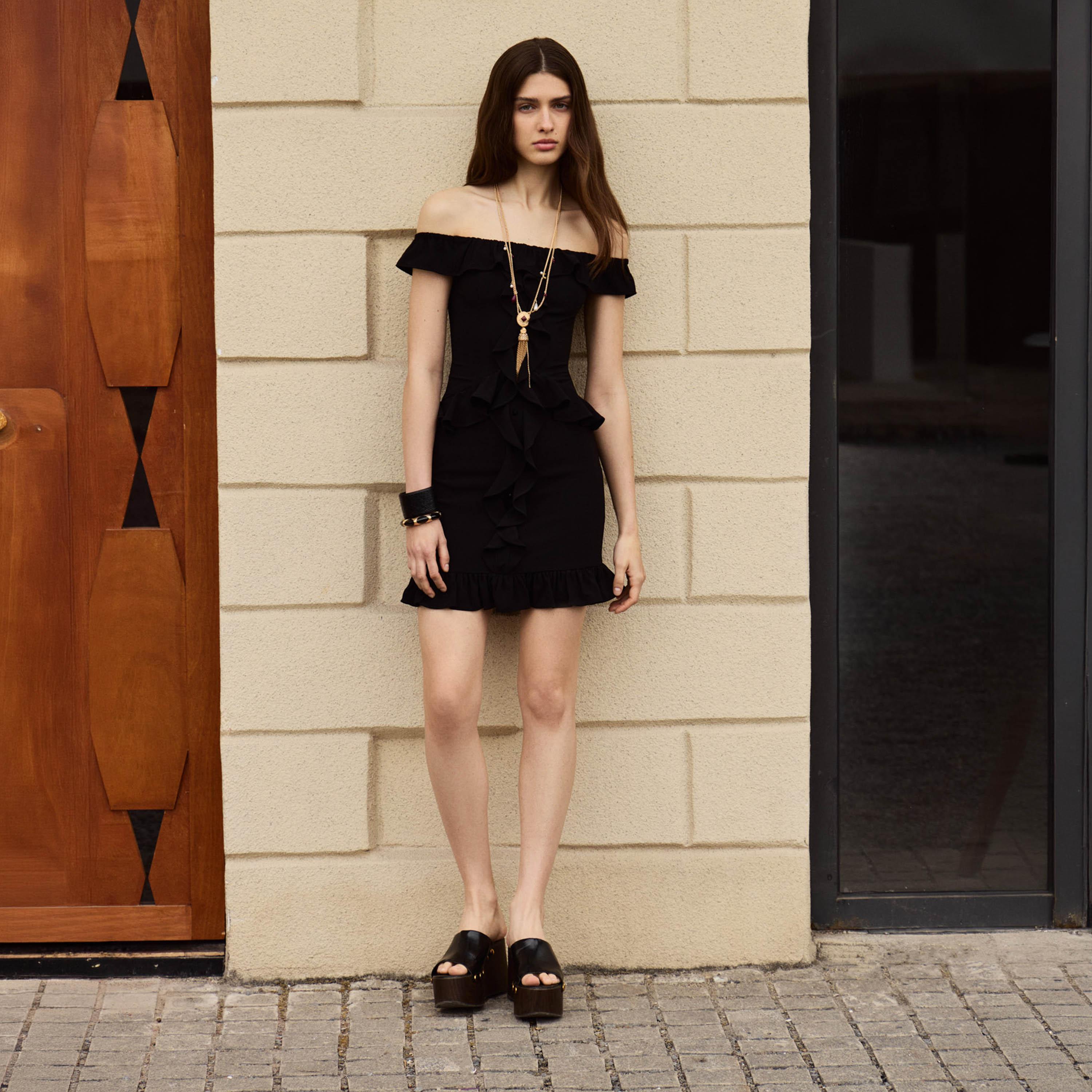 Lichi Black Off-Shoulder Sheath Women's Mini Dress-women-clothing-dresses-image-2