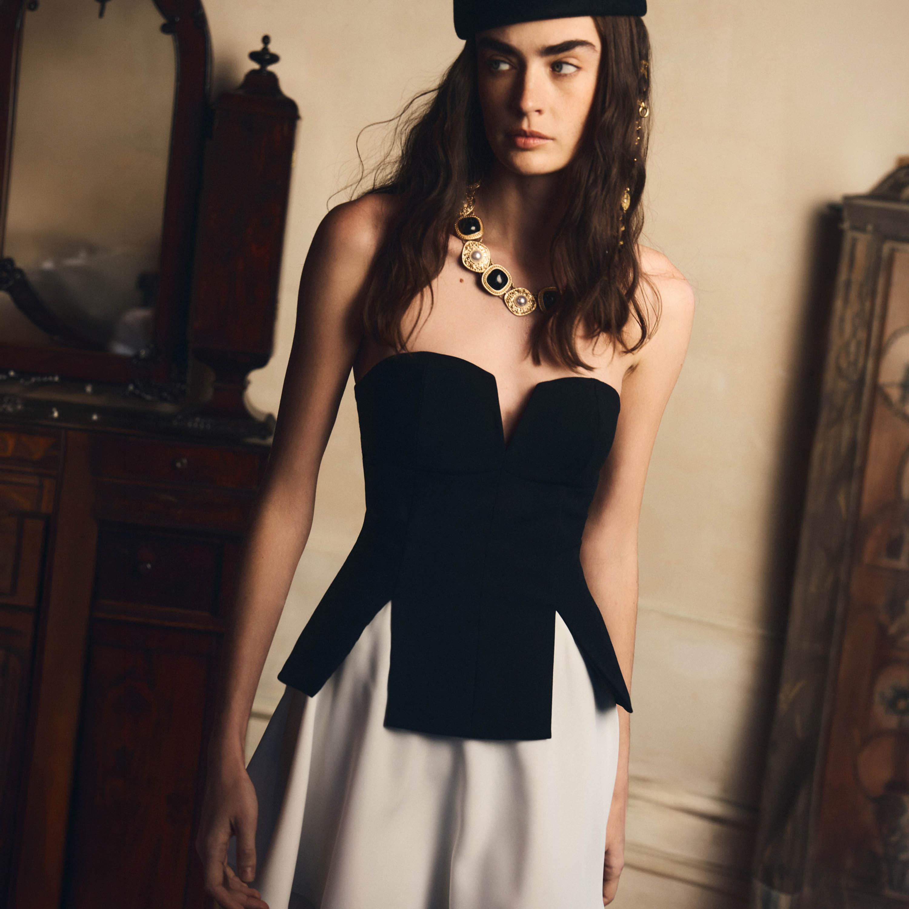Lichi Black Colour-Blocked Strapless Women's Mini Evening Dress-women-clothing-dresses-image-3