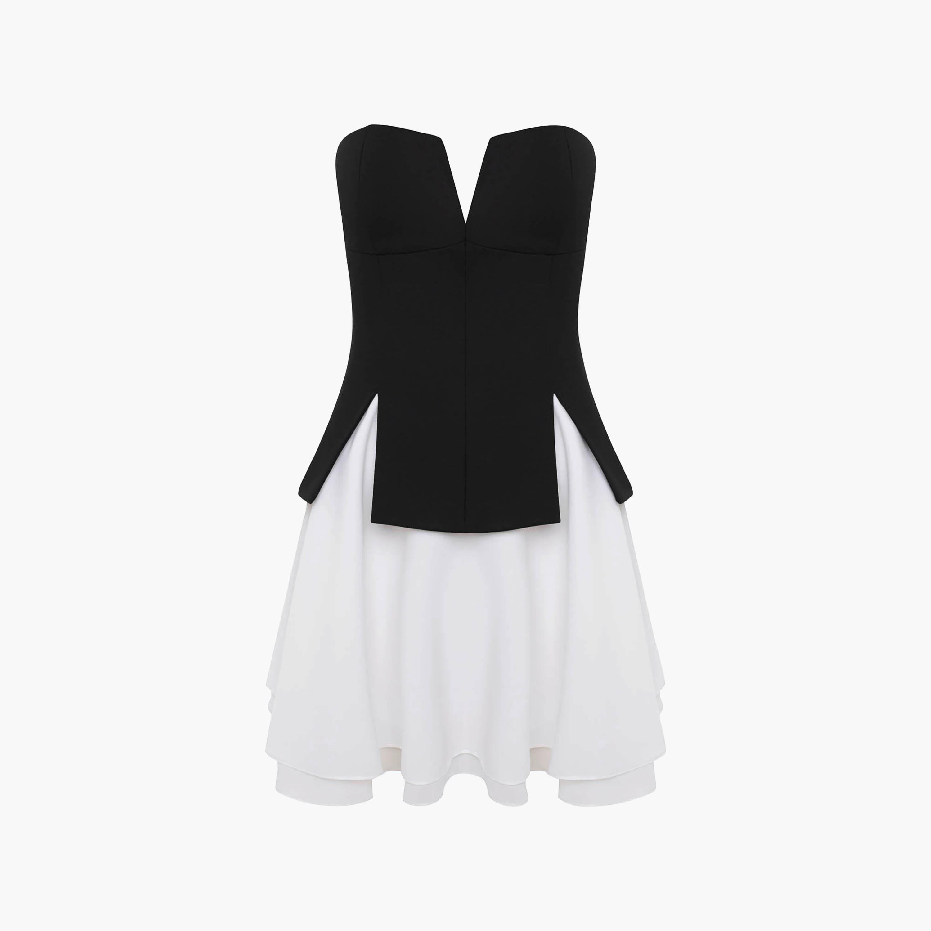 Lichi Black Colour-Blocked Strapless Women's Mini Evening Dress-women-clothing-dresses-image-4