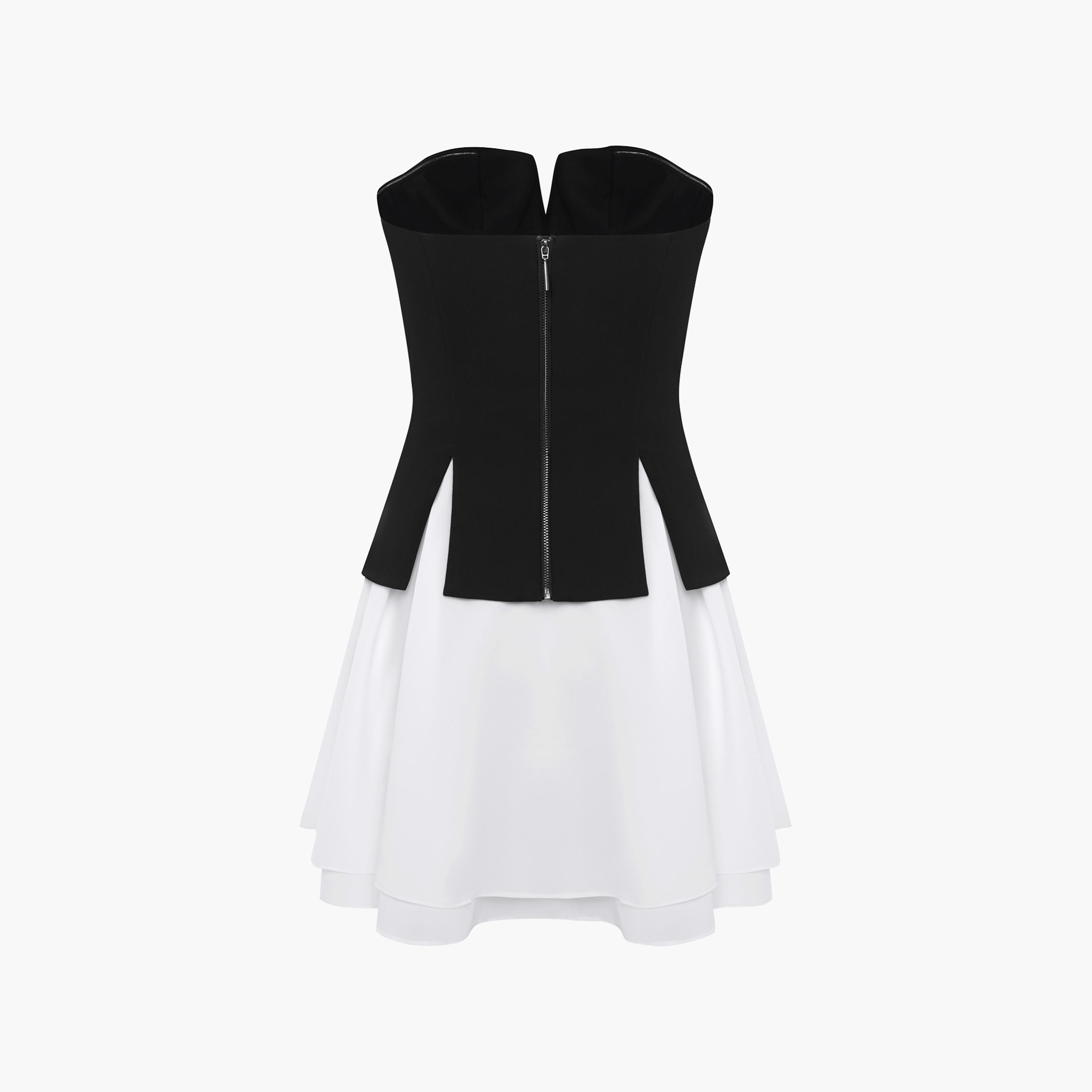 Lichi Black Colour-Blocked Strapless Women's Mini Evening Dress-women-clothing-dresses-image-5