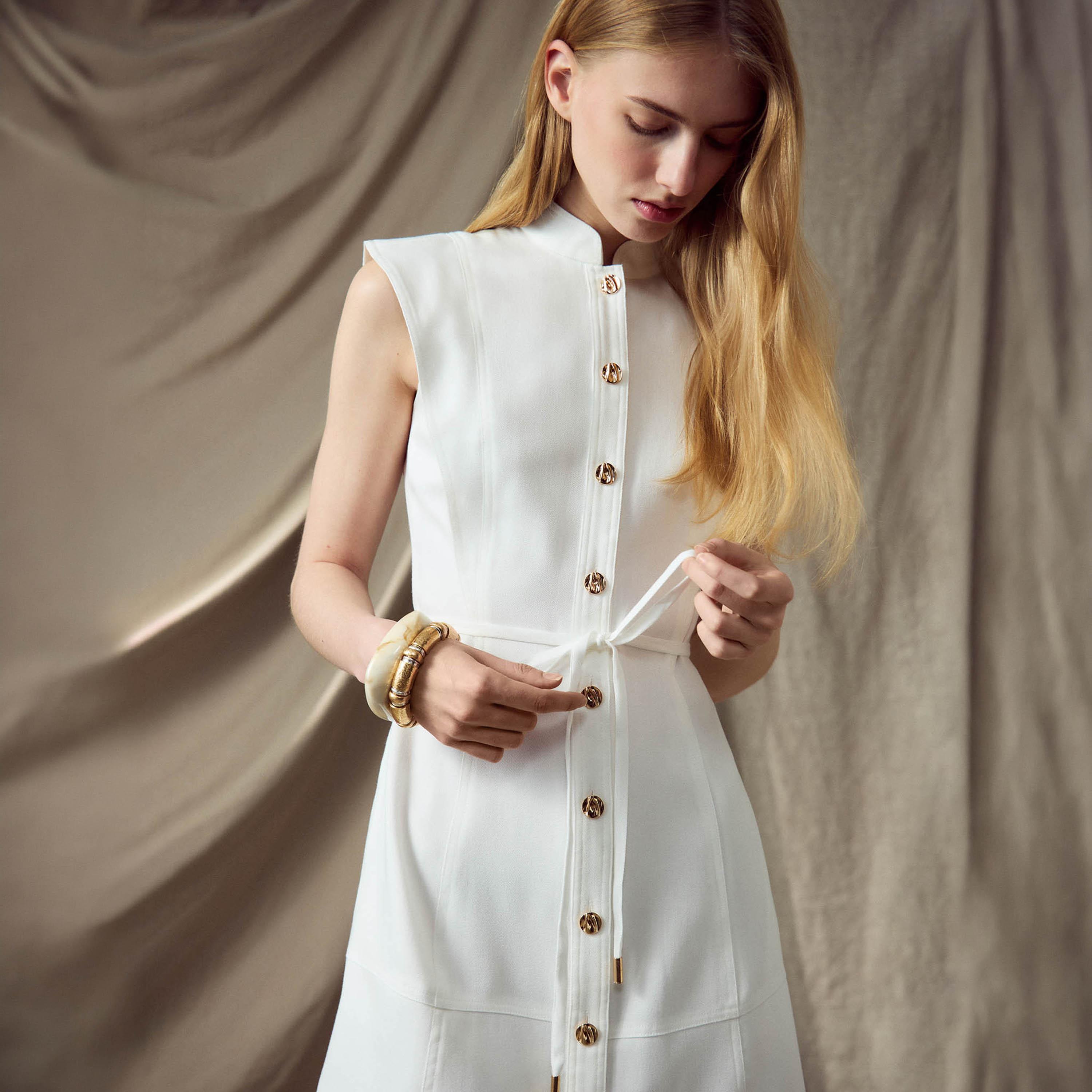 Lichi White Mandarin Collar Sheath Women's Mini Dress-women-clothing-dresses-image-3