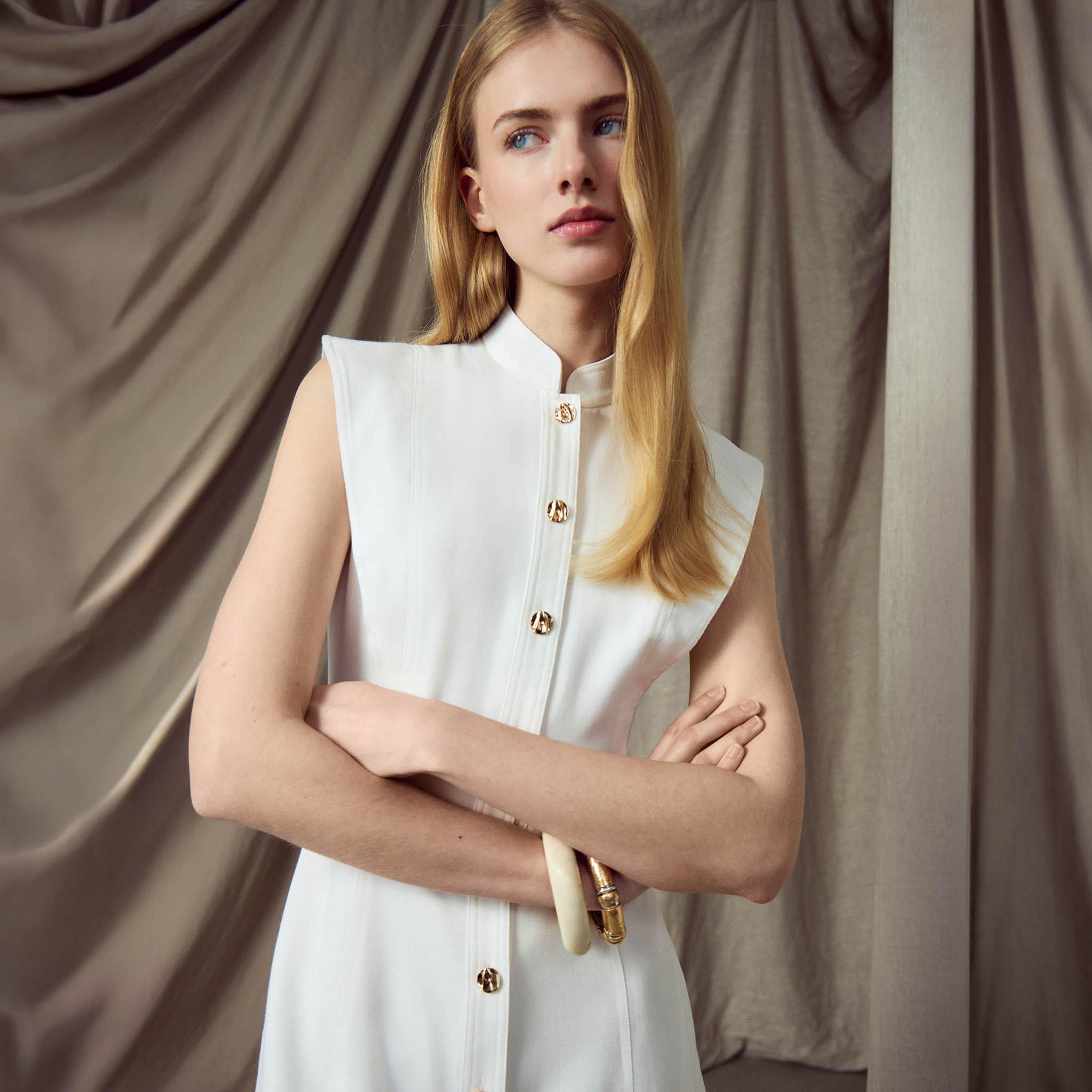 Lichi White Mandarin Collar Sheath Women's Mini Dress-women-clothing-dresses-image-4