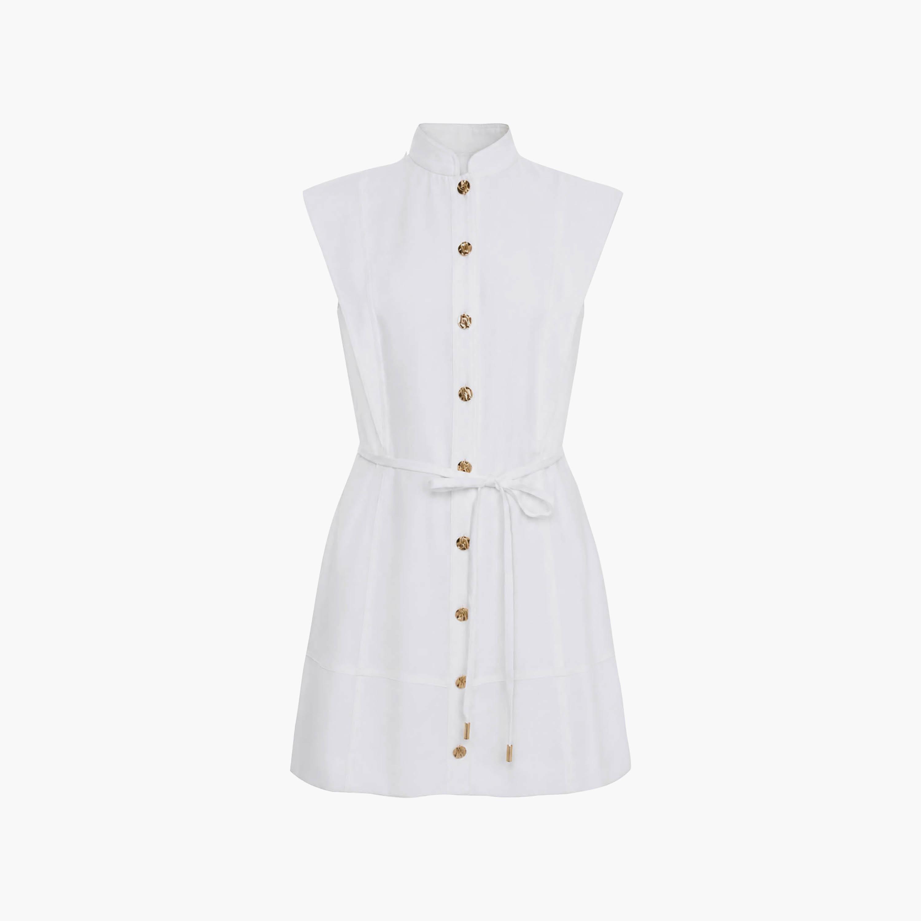 Lichi White Mandarin Collar Sheath Women's Mini Dress-women-clothing-dresses-image-5