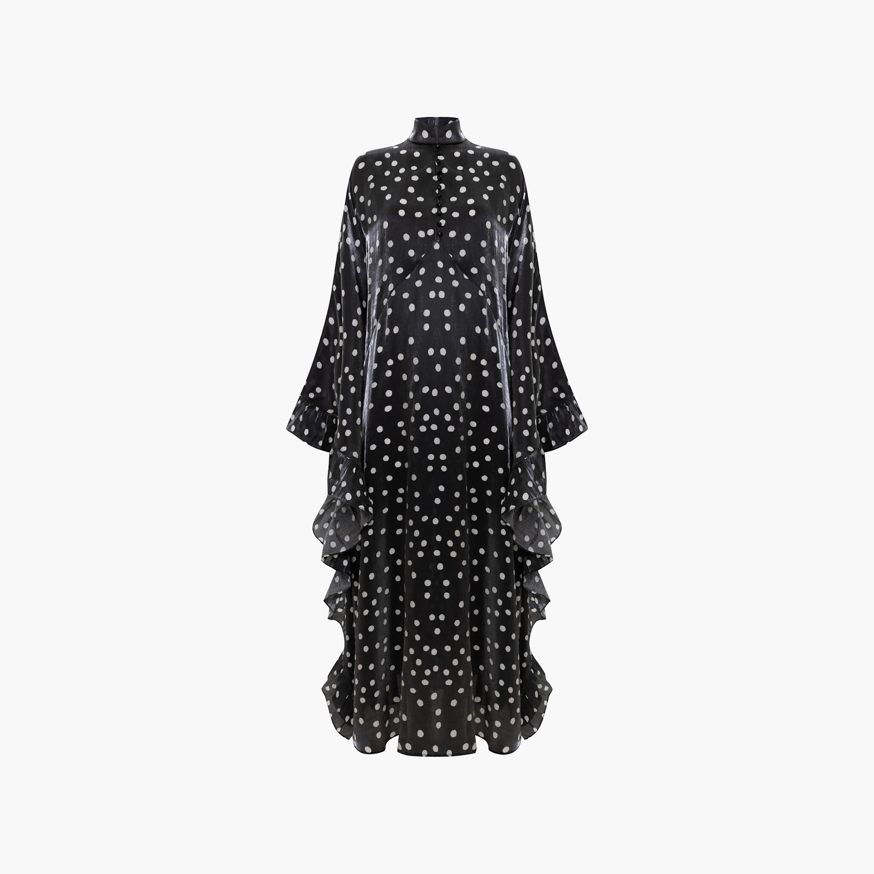 Lichi Black Polka Dot High Neck Kaftan Women's Maxi Dress-women-clothing-dresses-image-5