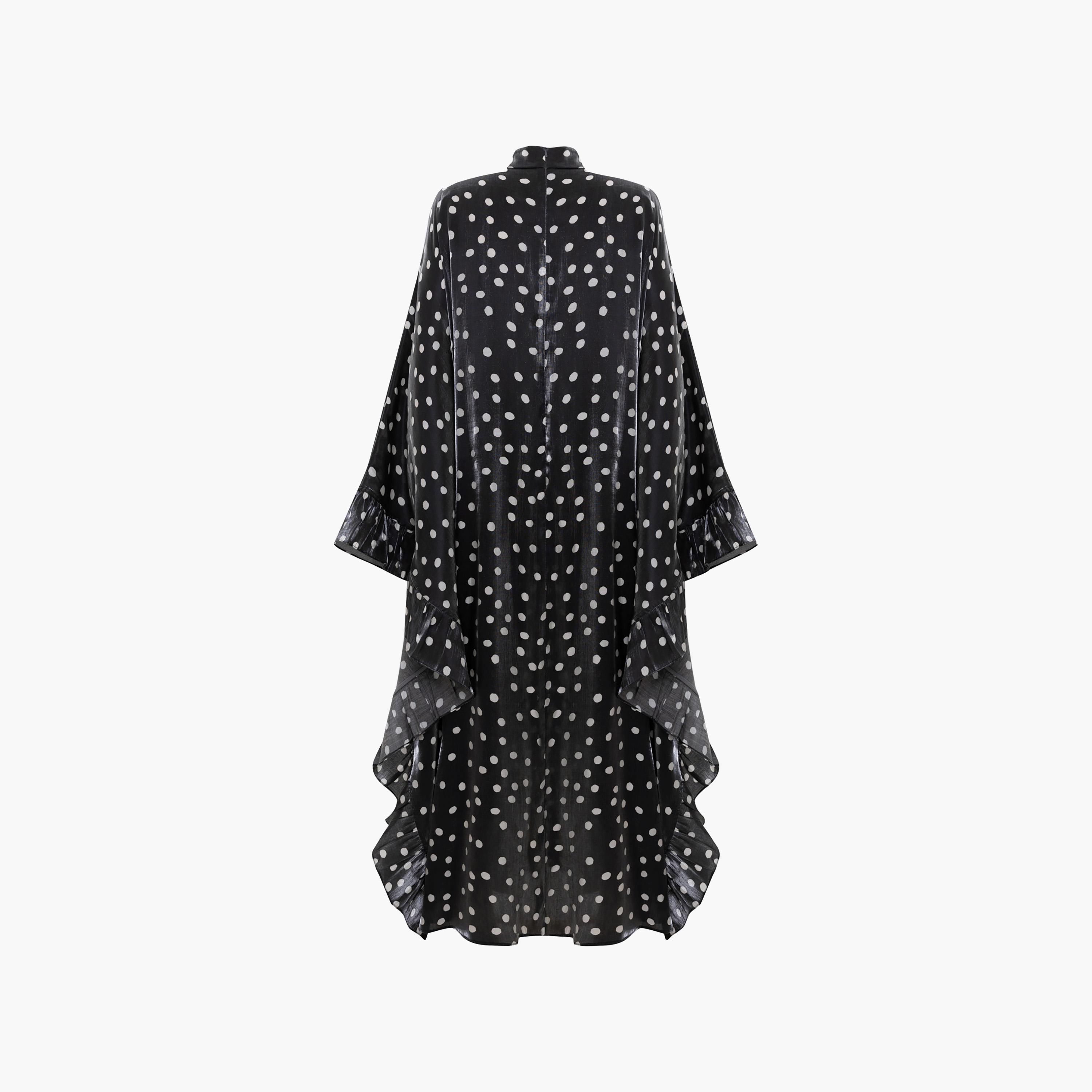 Lichi Black Polka Dot High Neck Kaftan Women's Maxi Dress-women-clothing-dresses-image-6