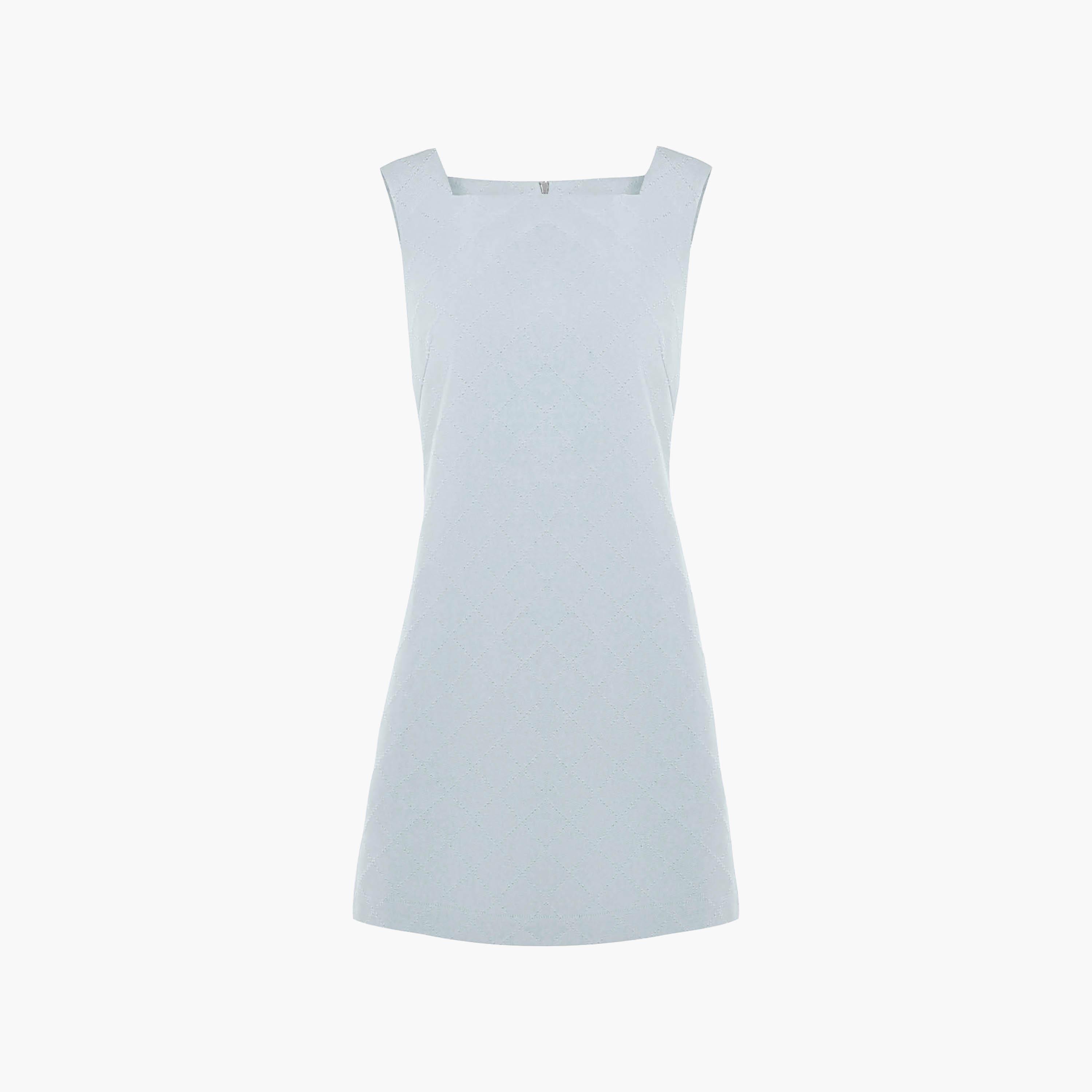 Lichi Blue Geometric Textured Square Neck Sheath Women's Mini Dress-women-clothing-dresses-image-5