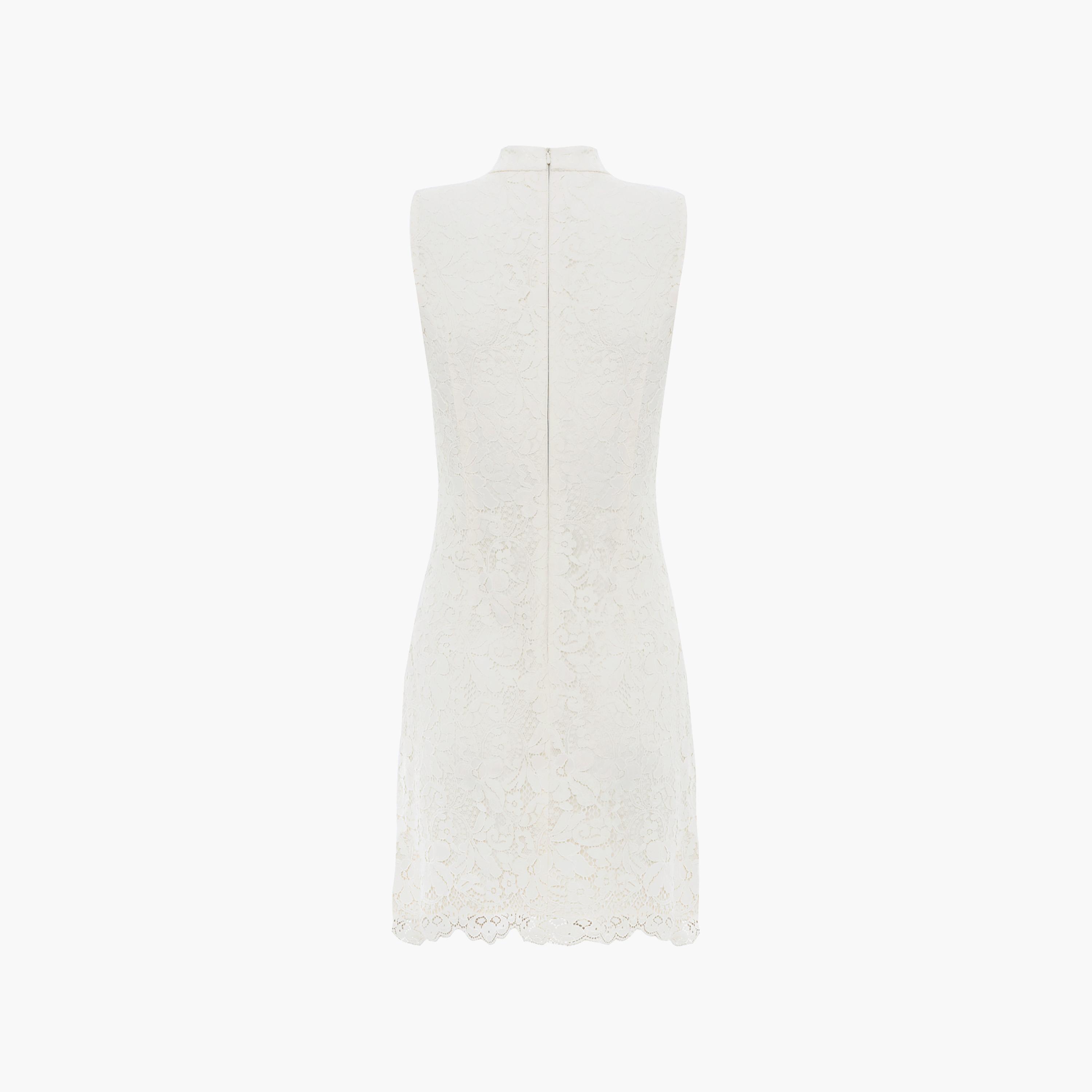 Lichi Cream Floral Lace Mandarin Collar Sheath Women's Mini Dress-women-clothing-dresses-image-6
